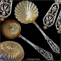 Puiforcat French Sterling Silver 18 Karat Gold Strawberry Set 2 Pc, Renaissance