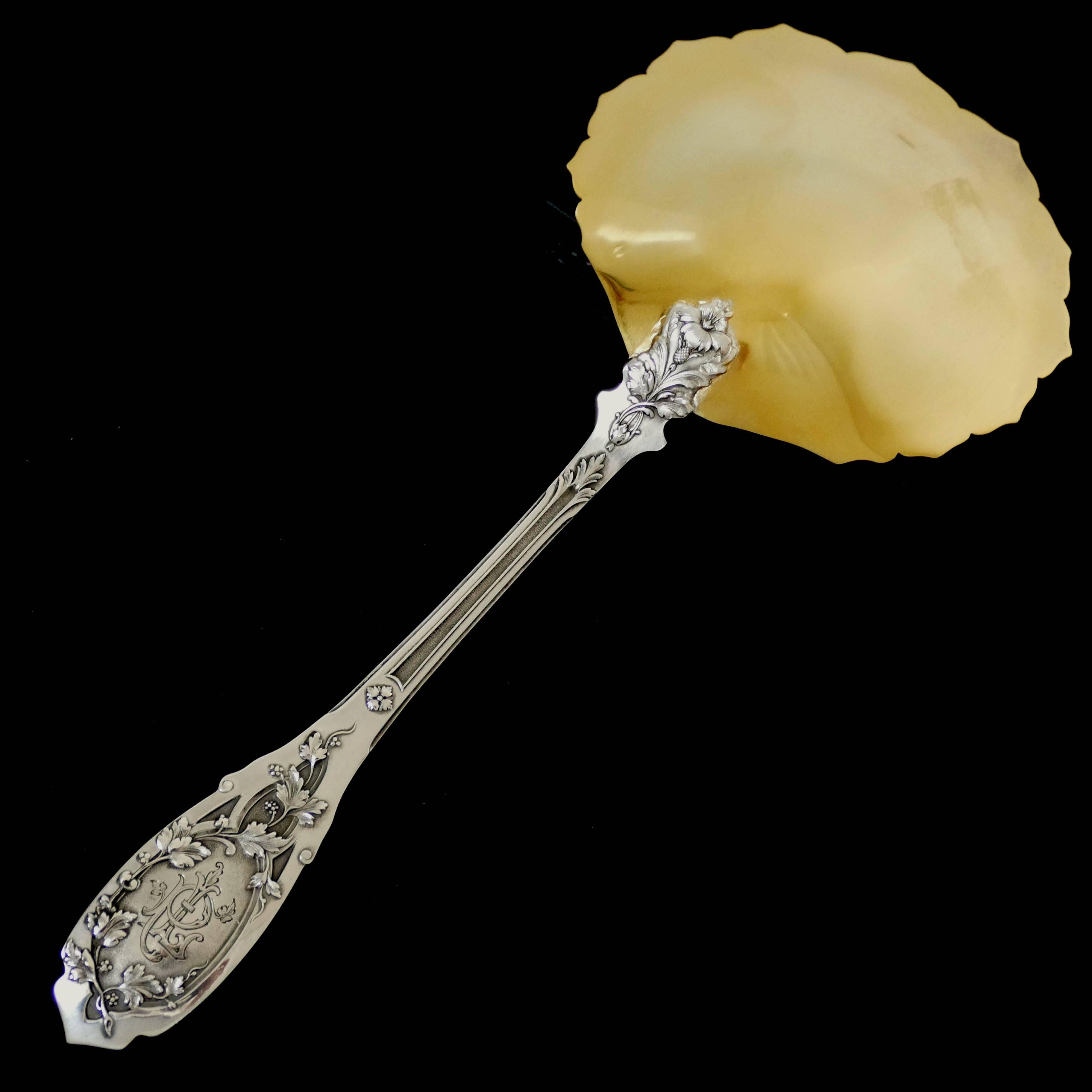 Puiforcat French Sterling Silver 18k Gold Strawberry Spoon, Original Box, Moderne For Sale 3