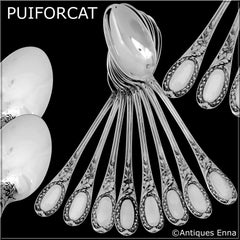 Puiforcat French Sterling Silver Coffee Dessert Spoons Set, Neoclassical