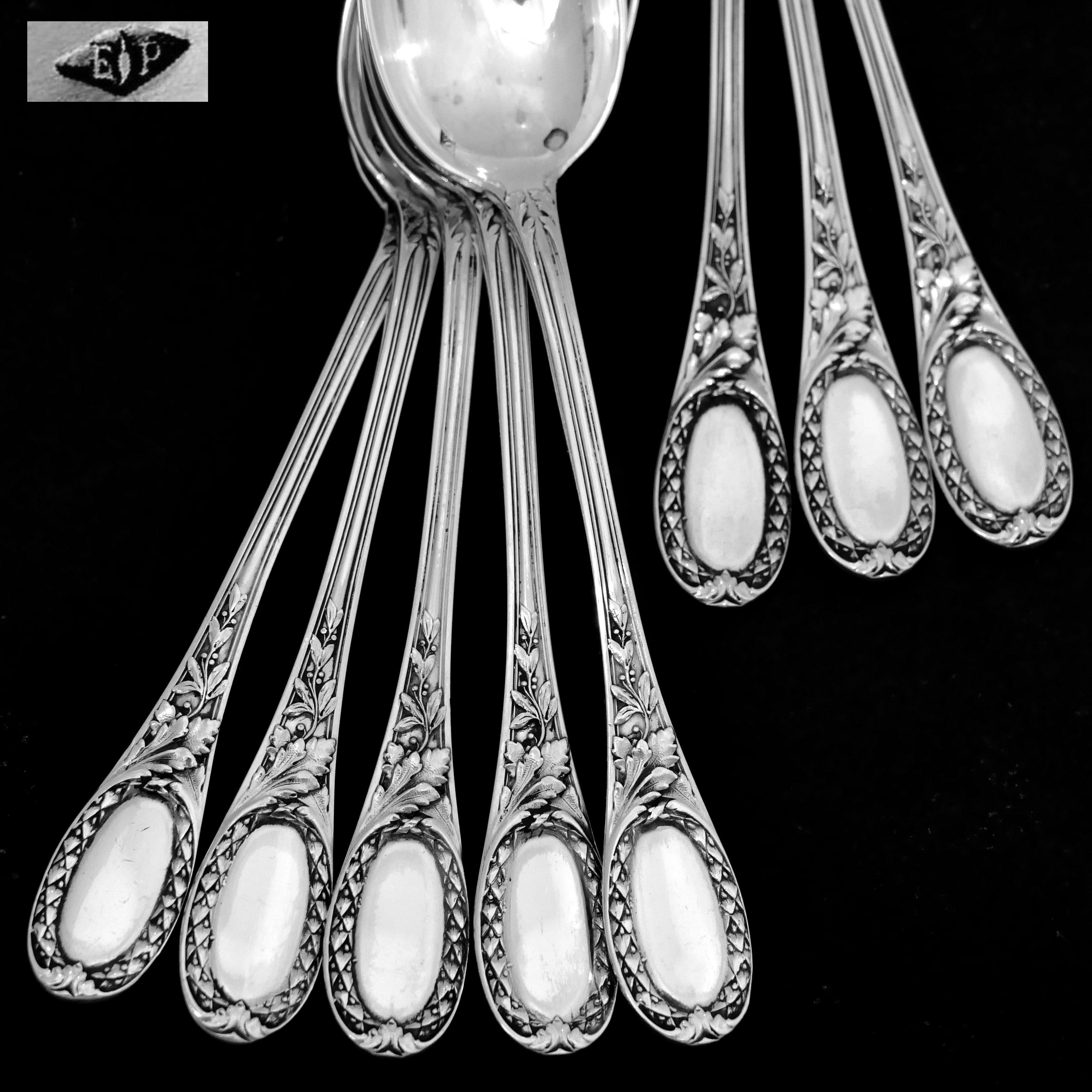 Puiforcat French Sterling Silver Coffee Dessert Spoons Set, Neoclassical In Good Condition For Sale In TRIAIZE, PAYS DE LOIRE