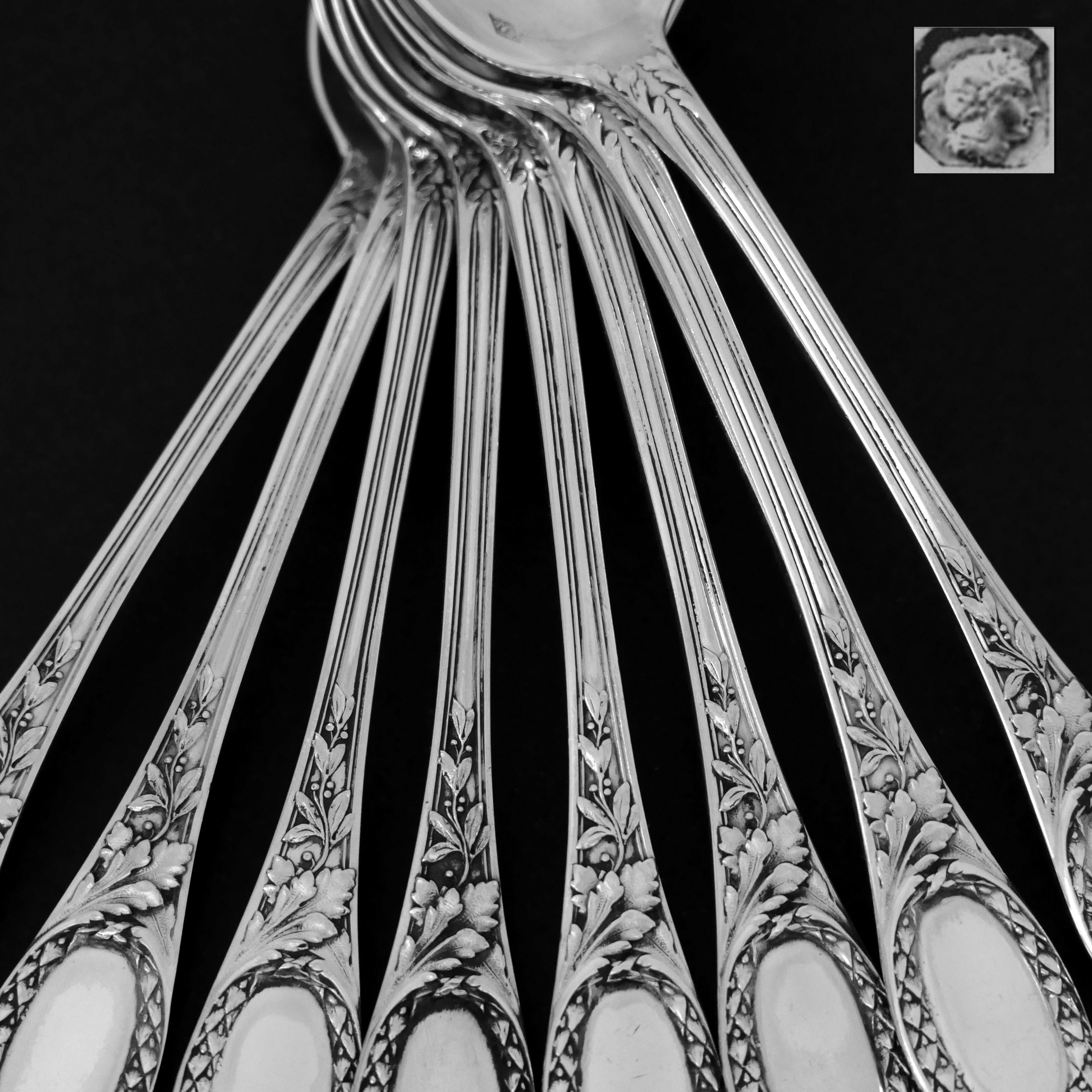 Late 19th Century Puiforcat French Sterling Silver Coffee Dessert Spoons Set, Neoclassical For Sale