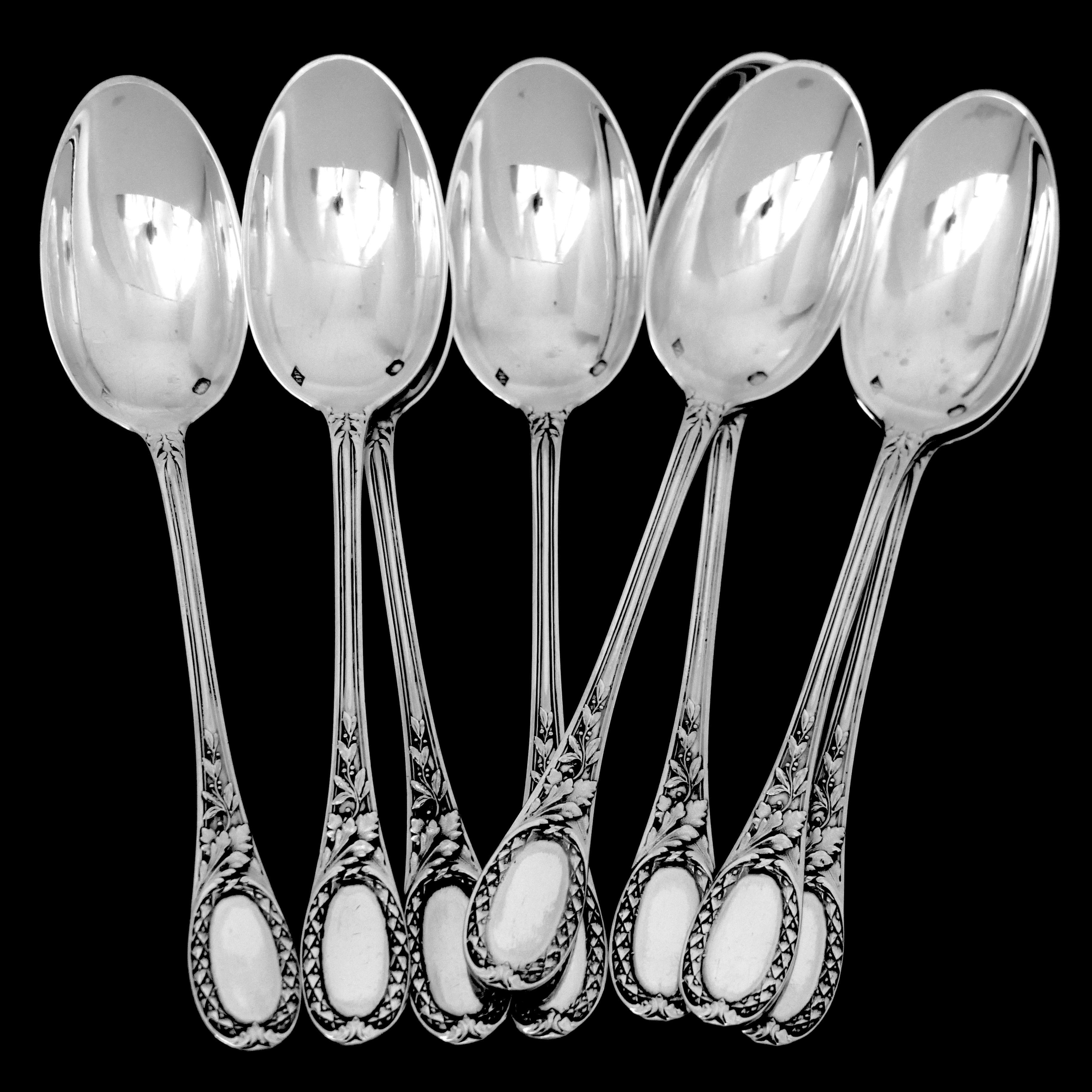 Puiforcat French Sterling Silver Coffee Dessert Spoons Set, Neoclassical For Sale 1