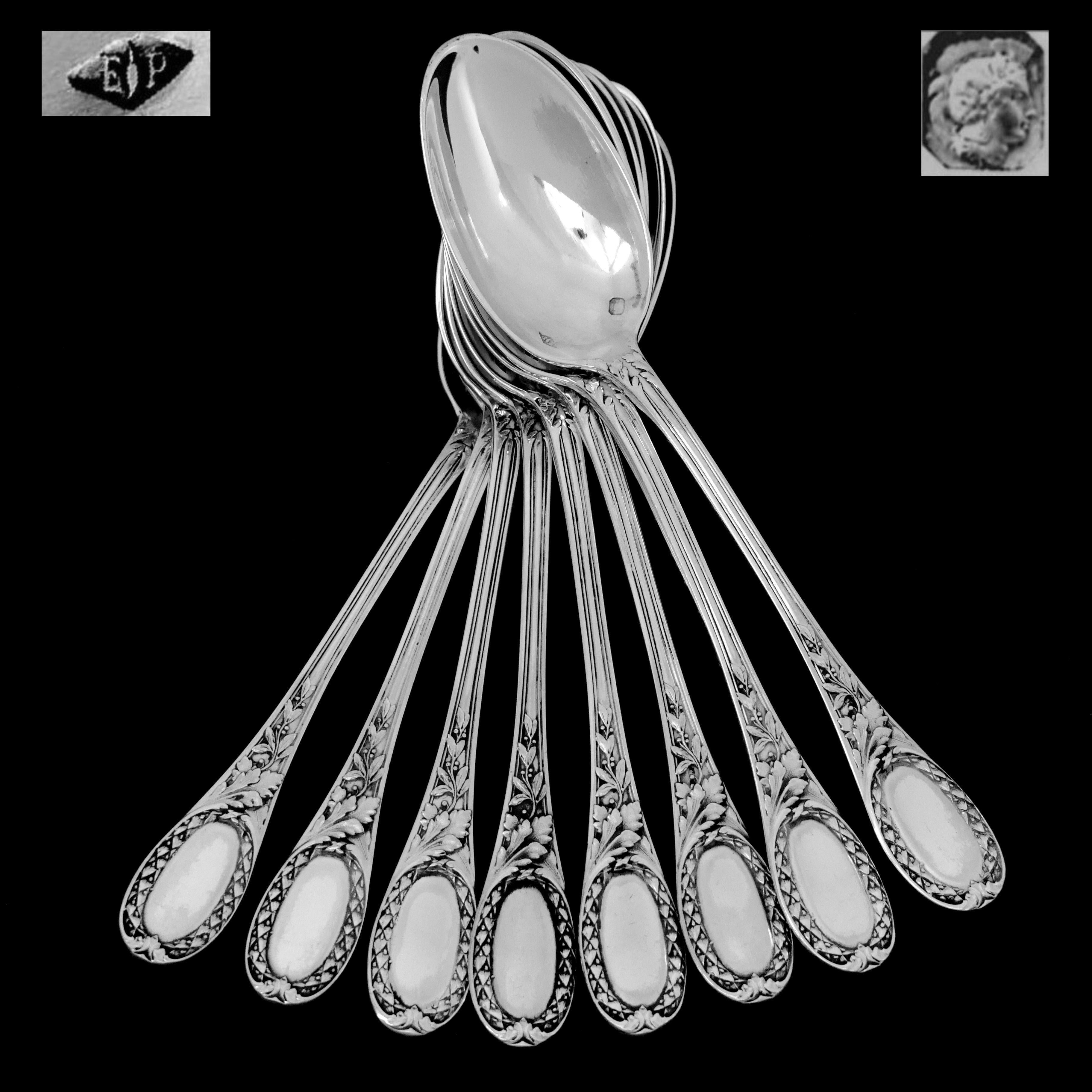 Puiforcat French Sterling Silver Coffee Dessert Spoons Set, Neoclassical For Sale 2