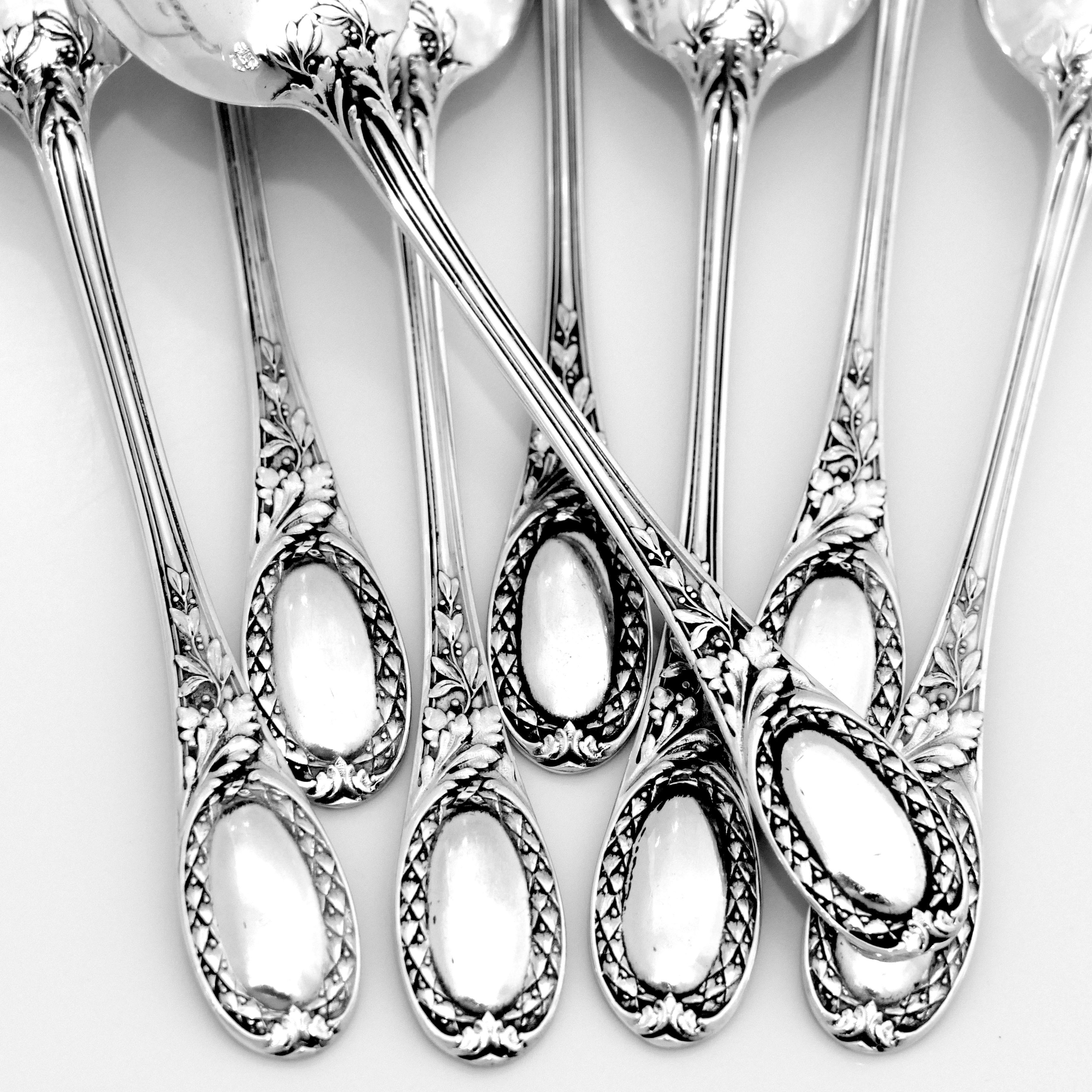 Puiforcat French Sterling Silver Coffee Dessert Spoons Set, Neoclassical For Sale 3
