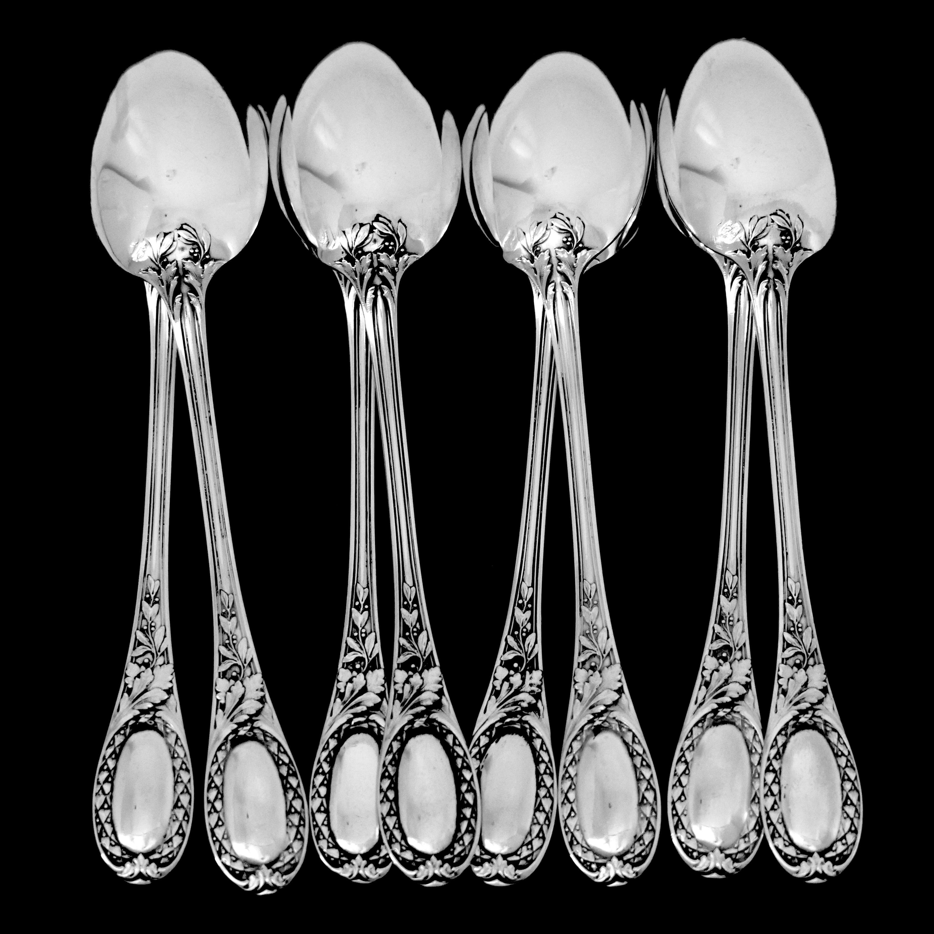 Puiforcat French Sterling Silver Coffee Dessert Spoons Set, Neoclassical For Sale 4