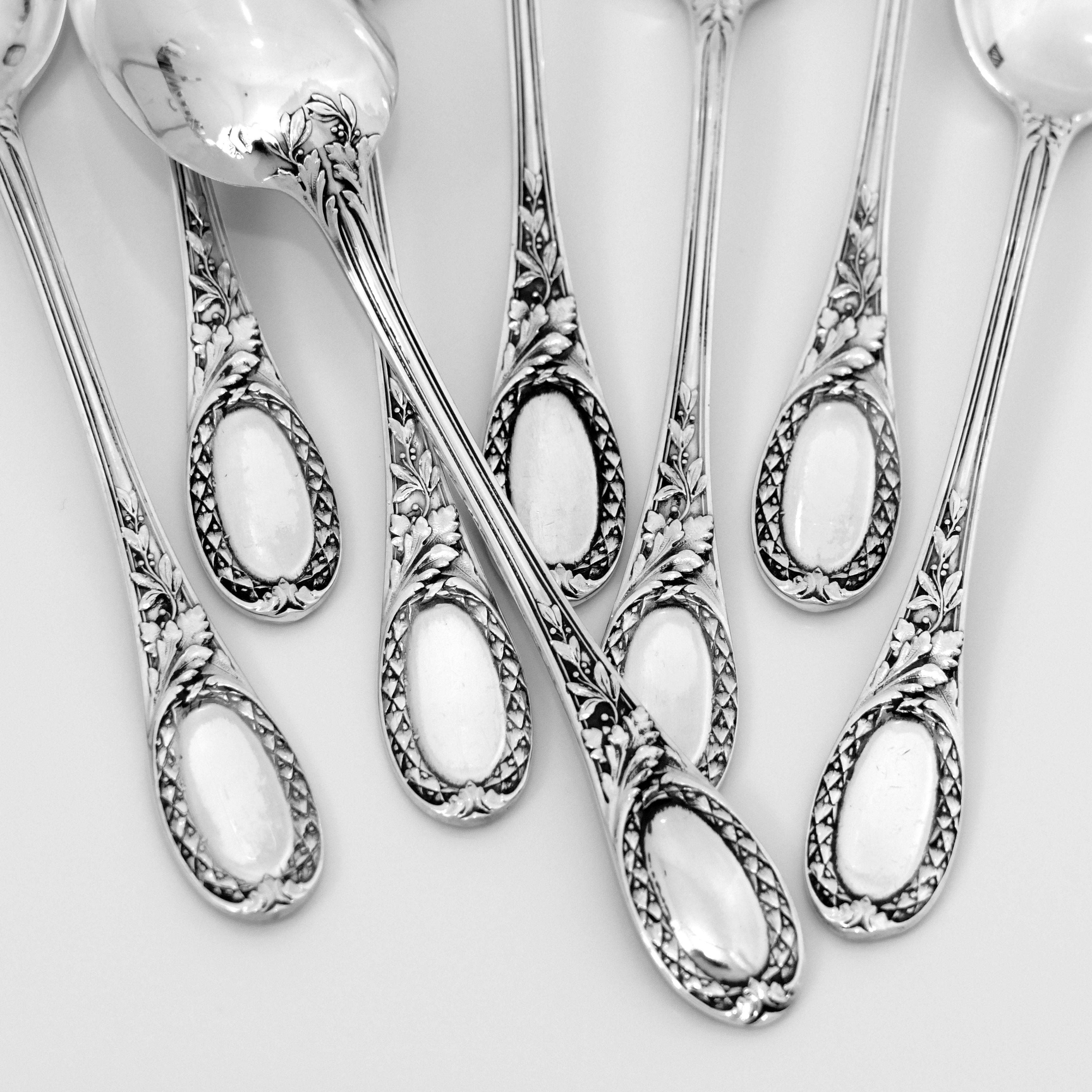 Puiforcat French Sterling Silver Coffee Dessert Spoons Set, Neoclassical For Sale 5