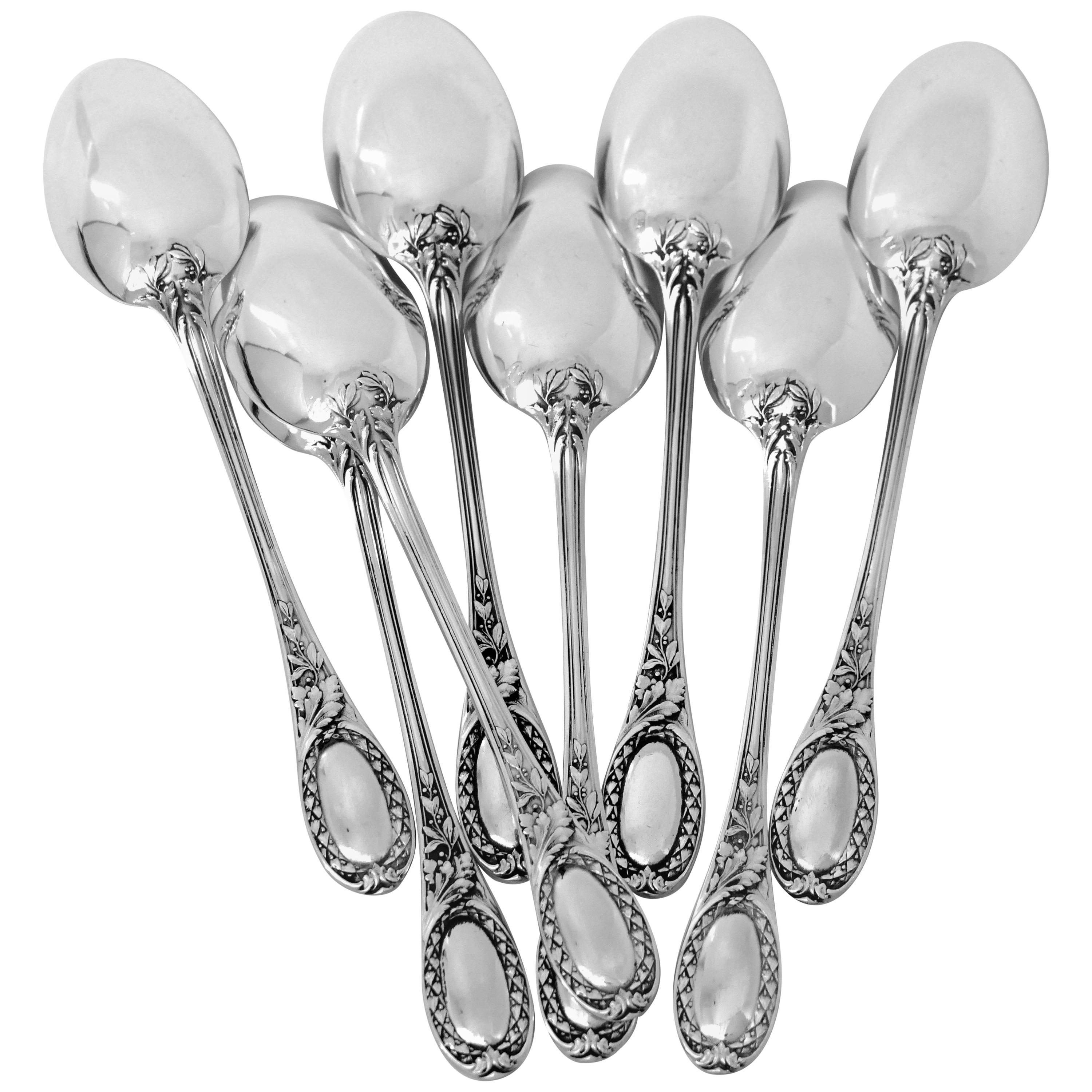 Puiforcat French Sterling Silver Coffee Dessert Spoons Set, Neoclassical For Sale