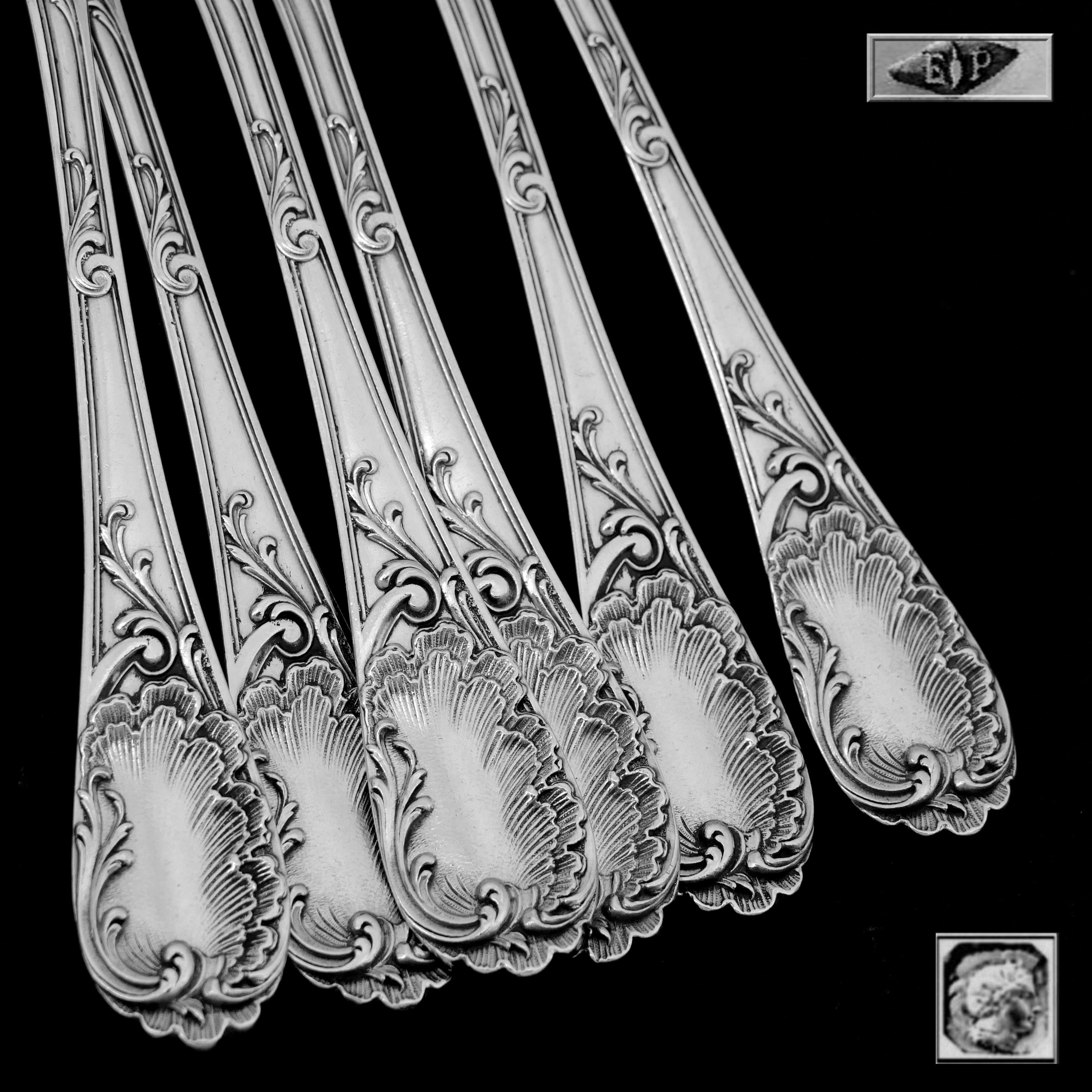 Puiforcat French Sterling Silver Dessert Entremet Flatware Set of 12 Pc Rococo In Good Condition For Sale In TRIAIZE, PAYS DE LOIRE