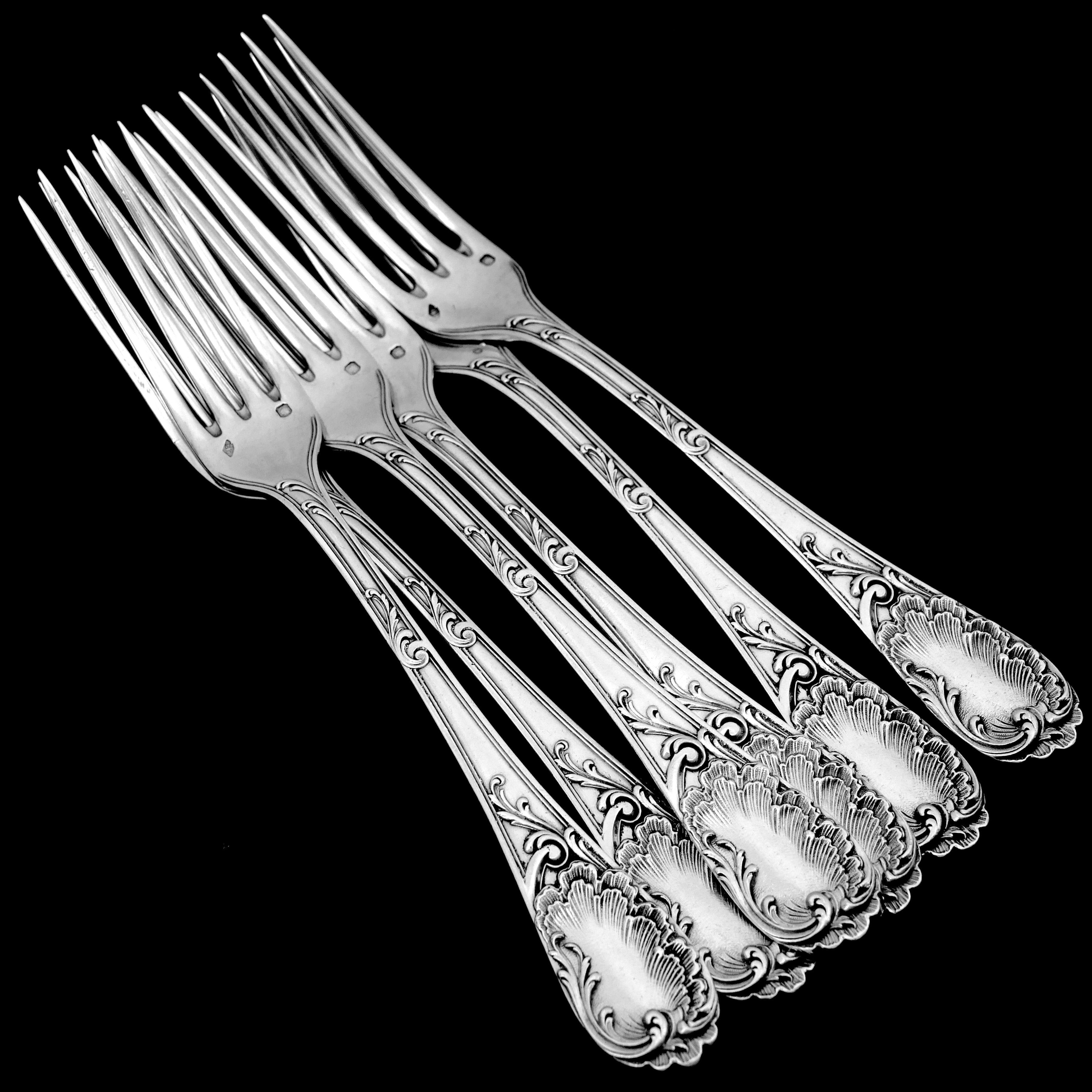 Puiforcat French Sterling Silver Dessert Entremet Flatware Set of 12 Pc Rococo For Sale 2