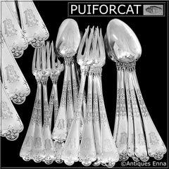 Puiforcat French Sterling Silver Dinner Dessert Flatware Set, Fer De Lance