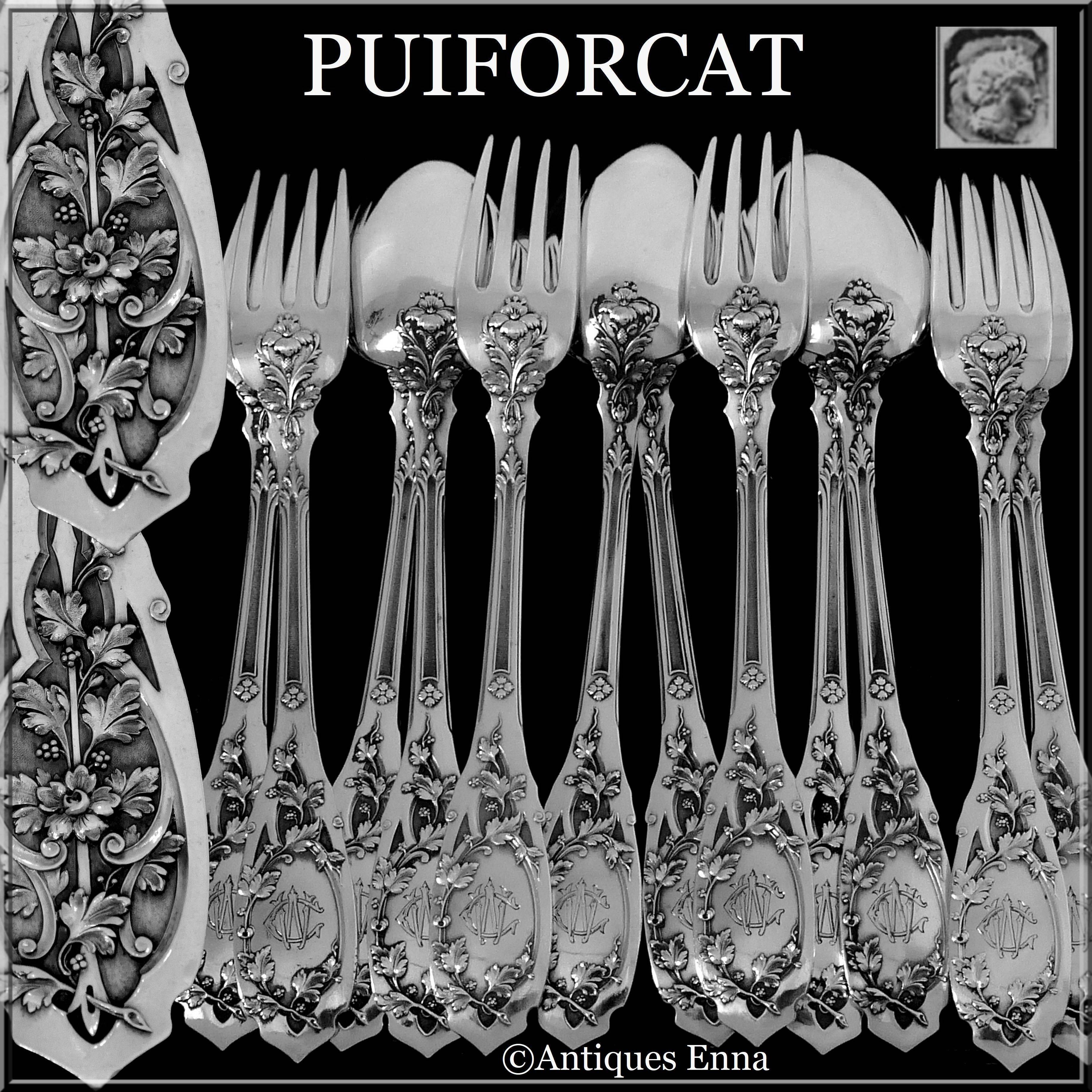 Puiforcat French Sterling Silver Dinner Flatware Set 12 Pc with Ladle, Moderne For Sale 10
