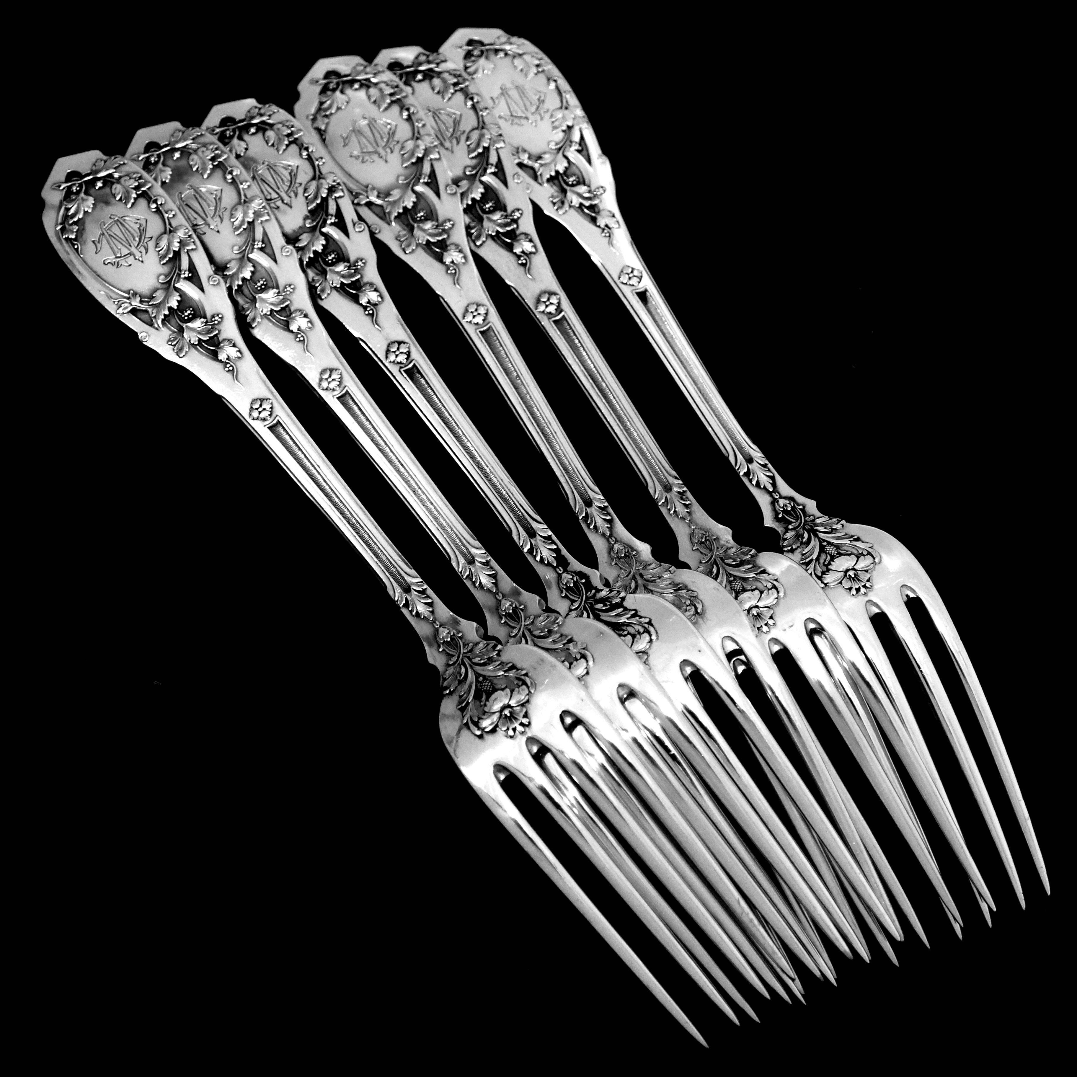Late 19th Century Puiforcat French Sterling Silver Dinner Flatware Set 12 Pc with Ladle, Moderne For Sale