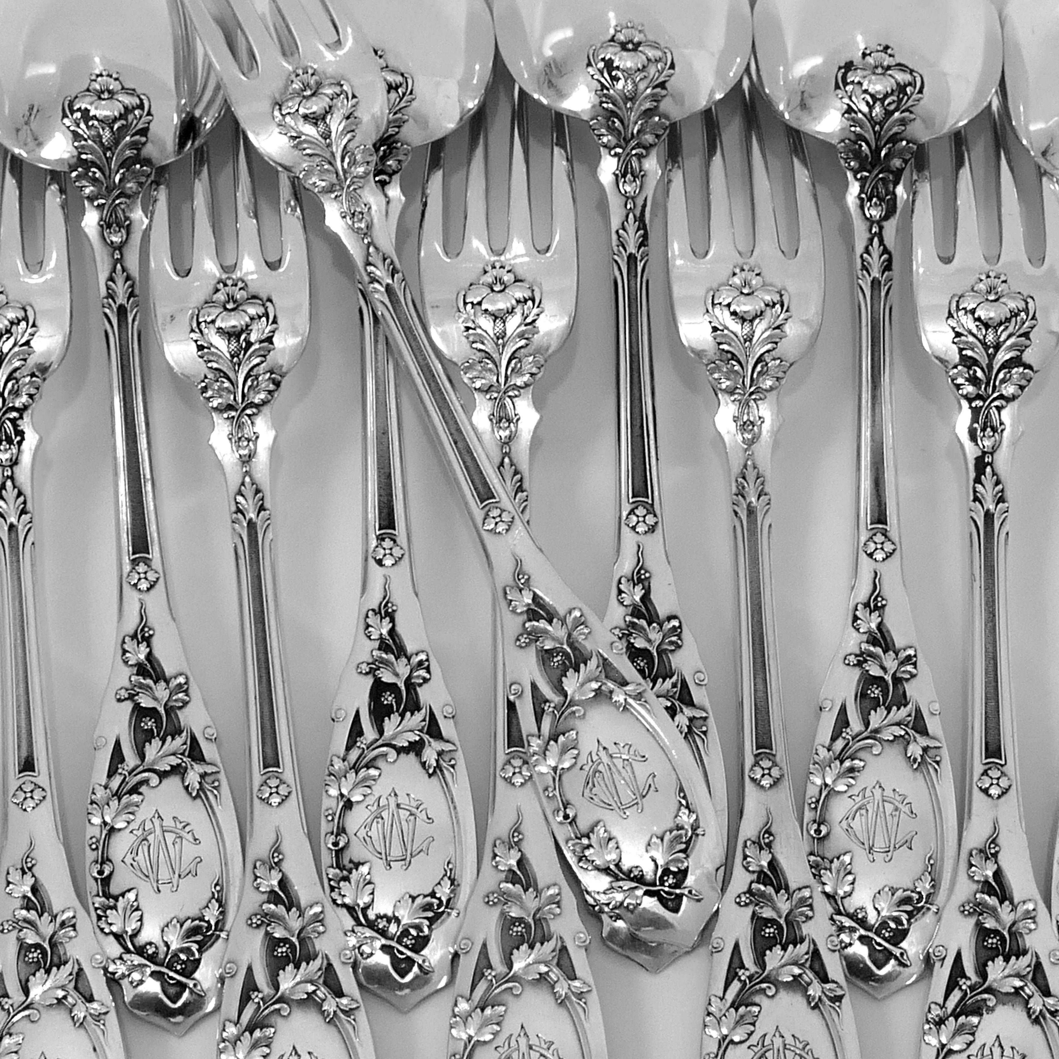 Puiforcat French Sterling Silver Dinner Flatware Set 12 Pc with Ladle, Moderne For Sale 4