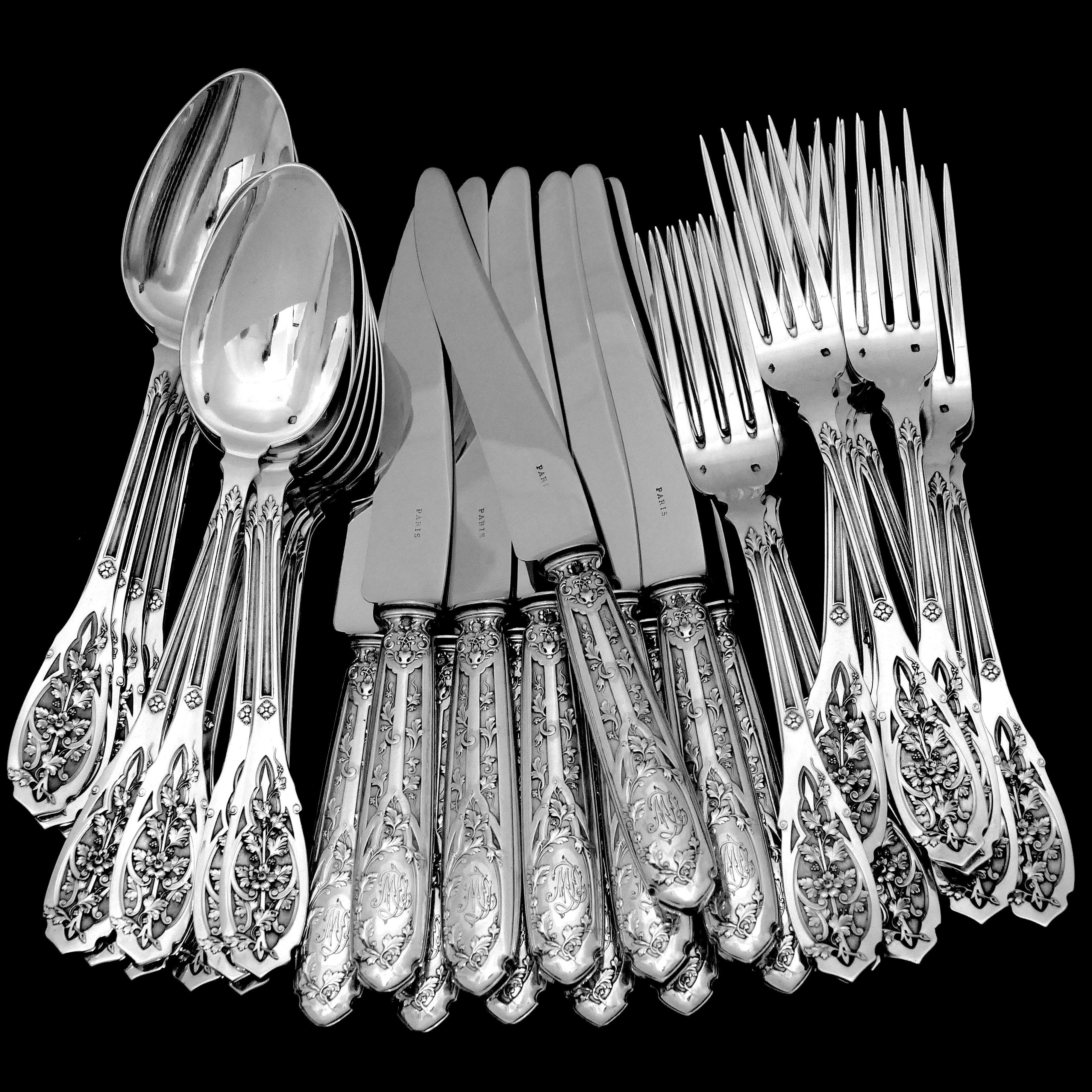 Puiforcat French Sterling Silver Dinner Flatware Set & Serving Pieces, Moderne 4