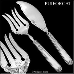 Puiforcat French Sterling Silver Fish Server 2-Piece, Empire, Swan