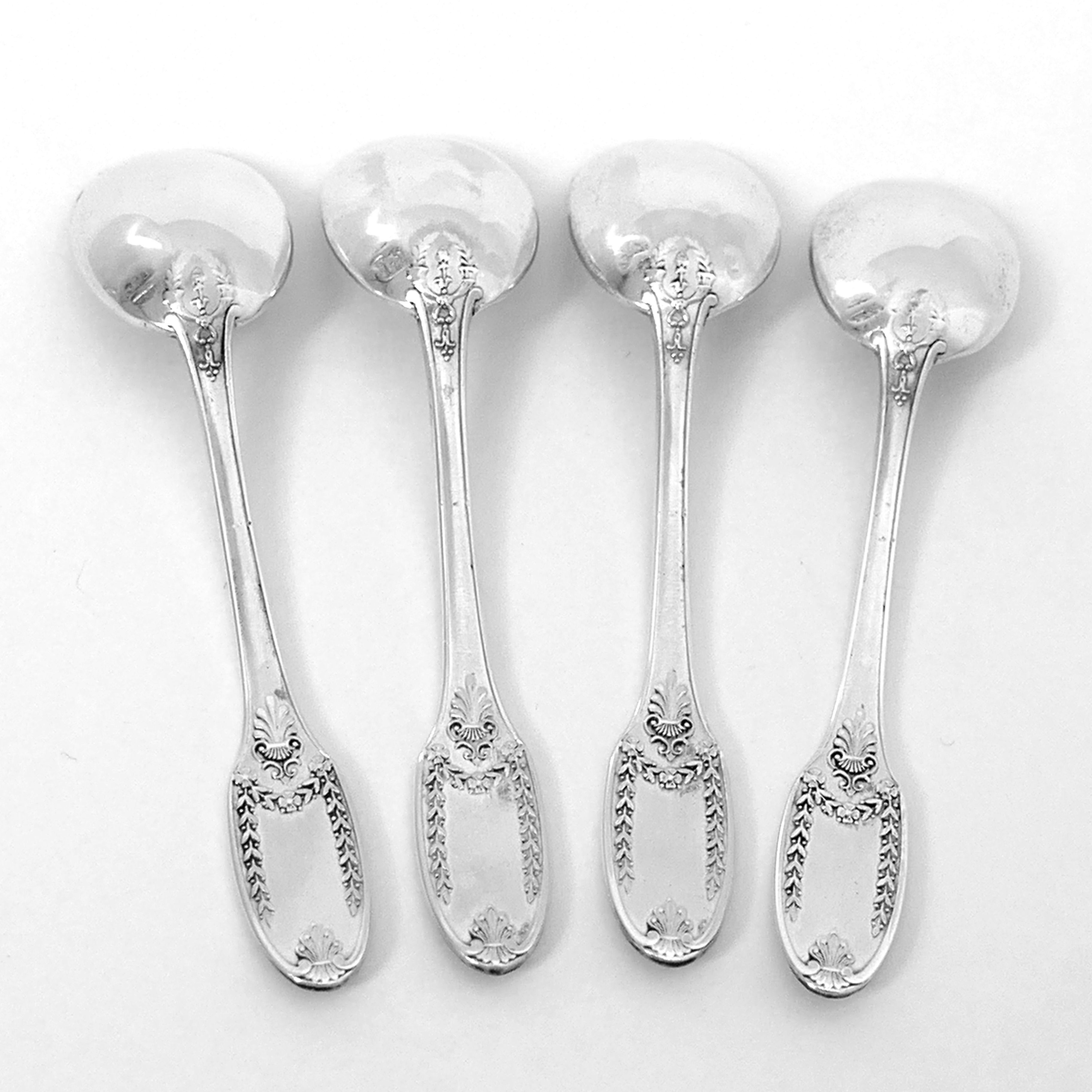 Puiforcat French Sterling Silver Set of Four Salt Cellars with Spoons 2