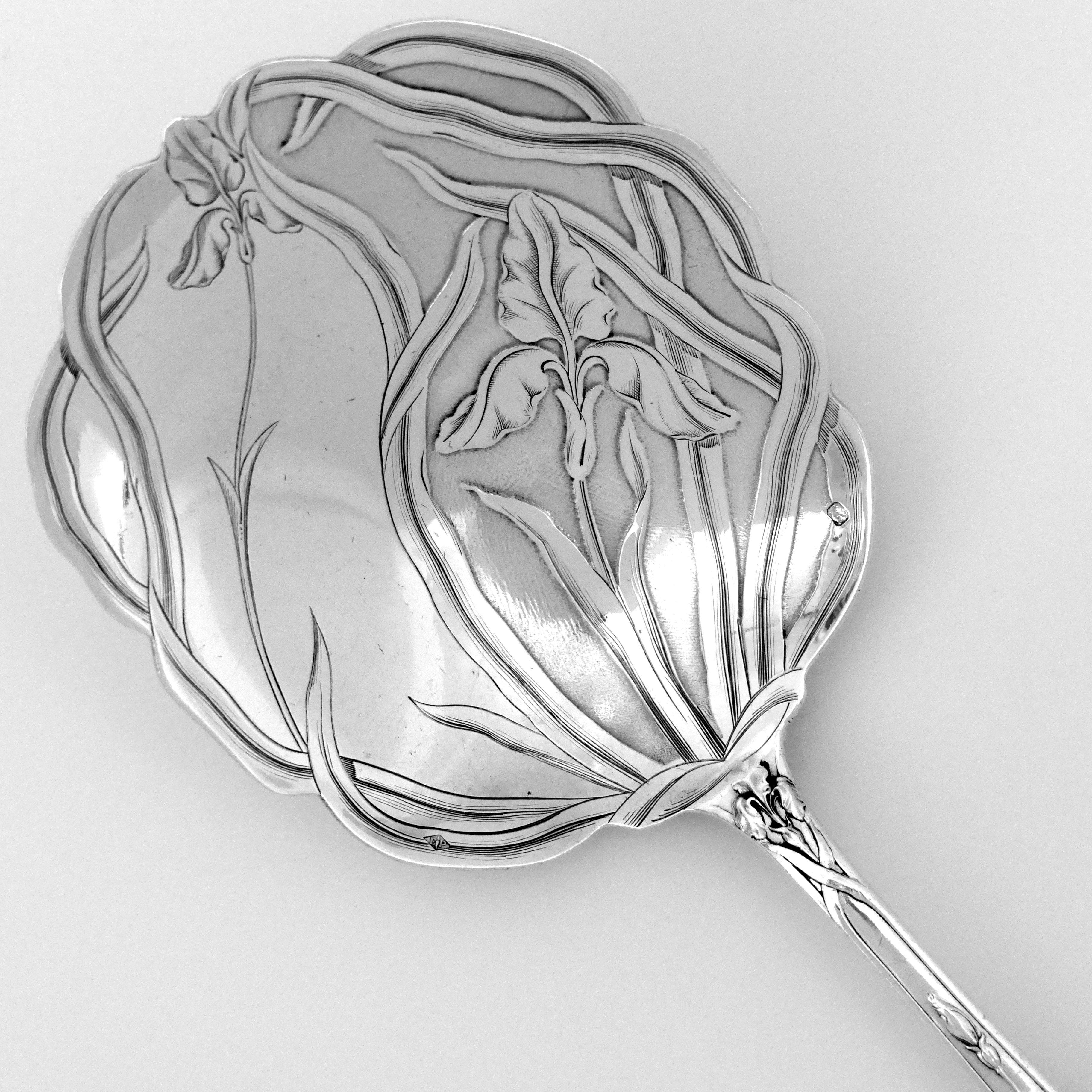 Late 19th Century Puiforcat French Sterling Silver Strawberry Spoon, Iris For Sale