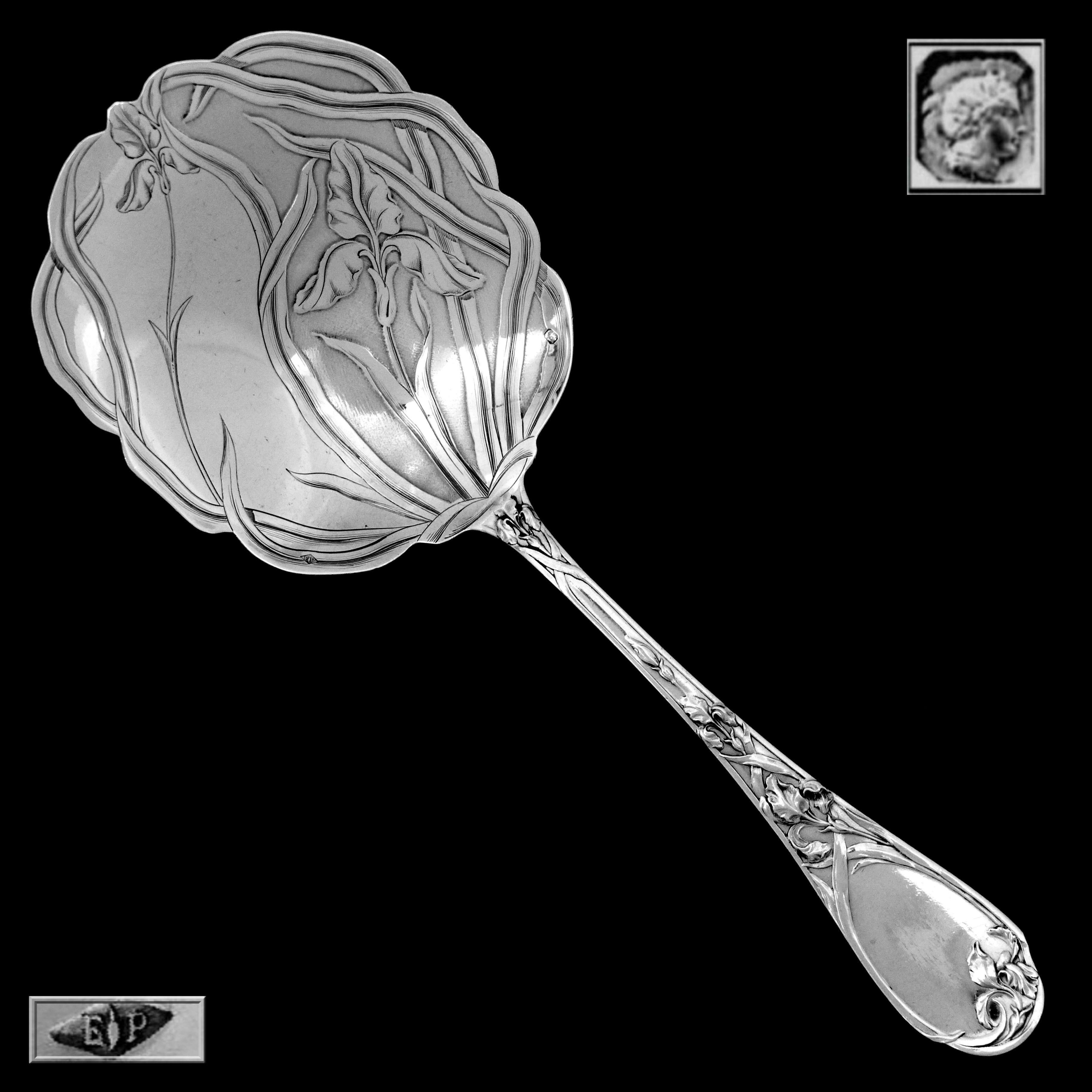 Puiforcat French Sterling Silver Strawberry Spoon, Iris For Sale 1