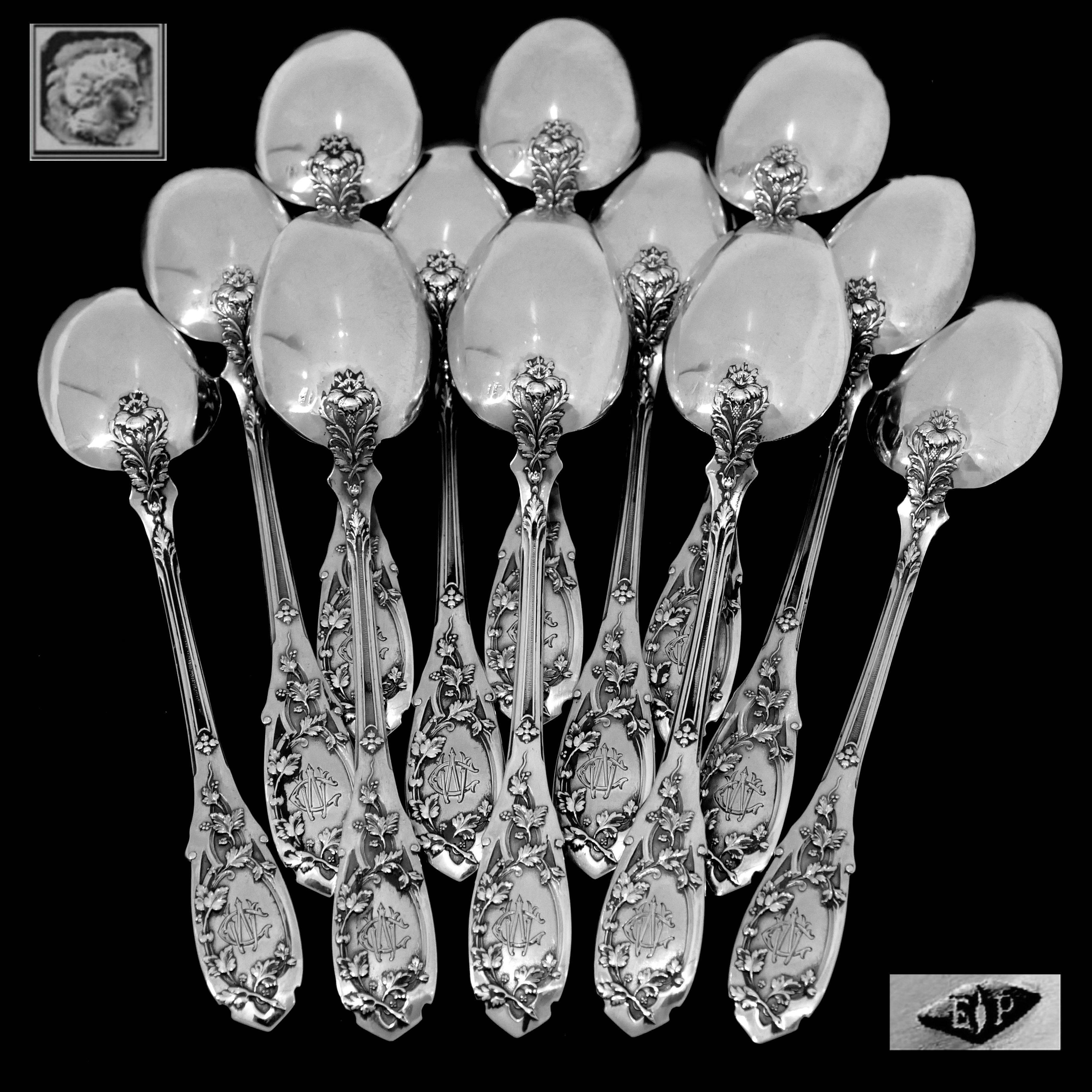 Puiforcat French Sterling Silver Tea Coffee Dessert Spoons Set 12 Pc, Moderne 6