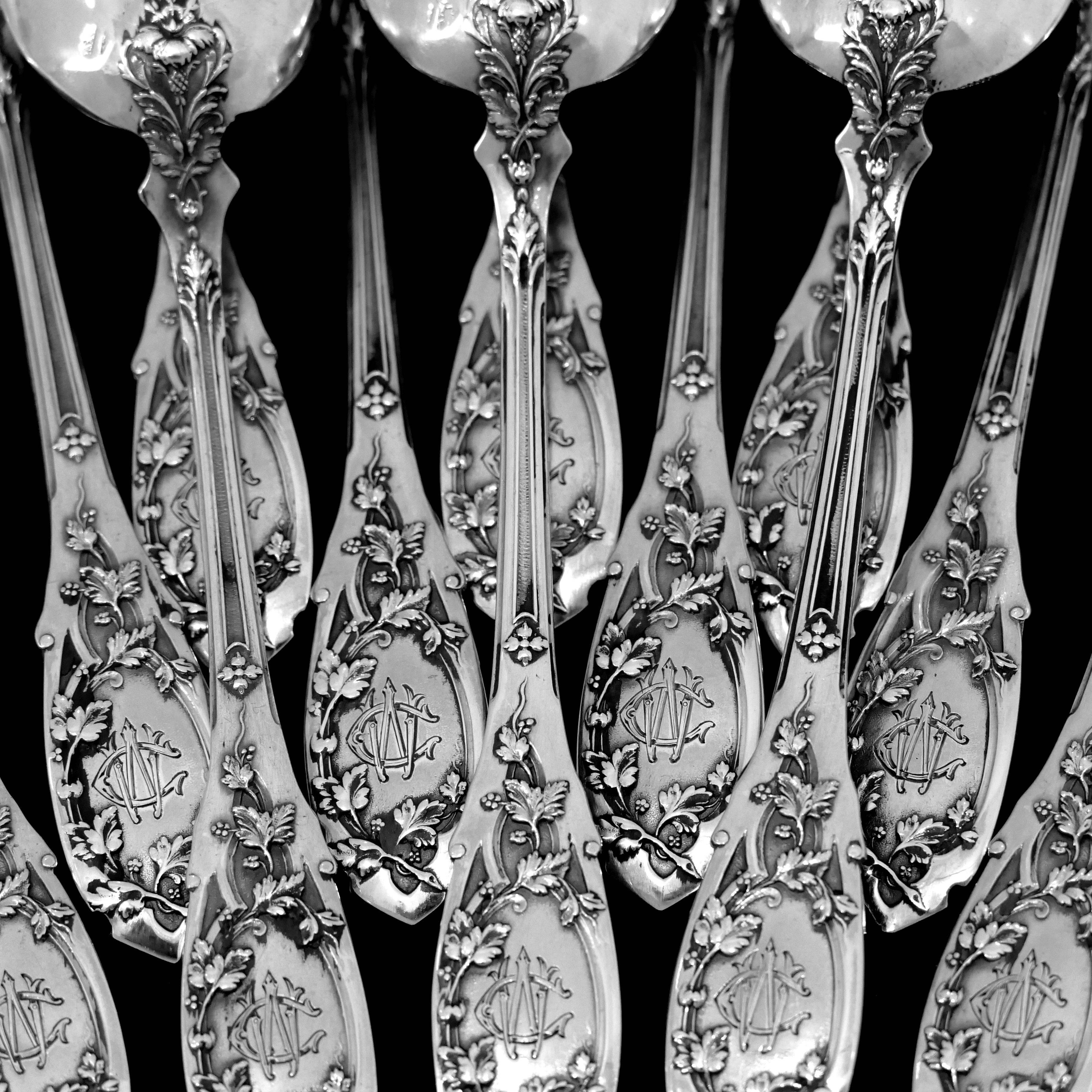 Puiforcat French Sterling Silver Tea Coffee Dessert Spoons Set 12 Pc, Moderne 3