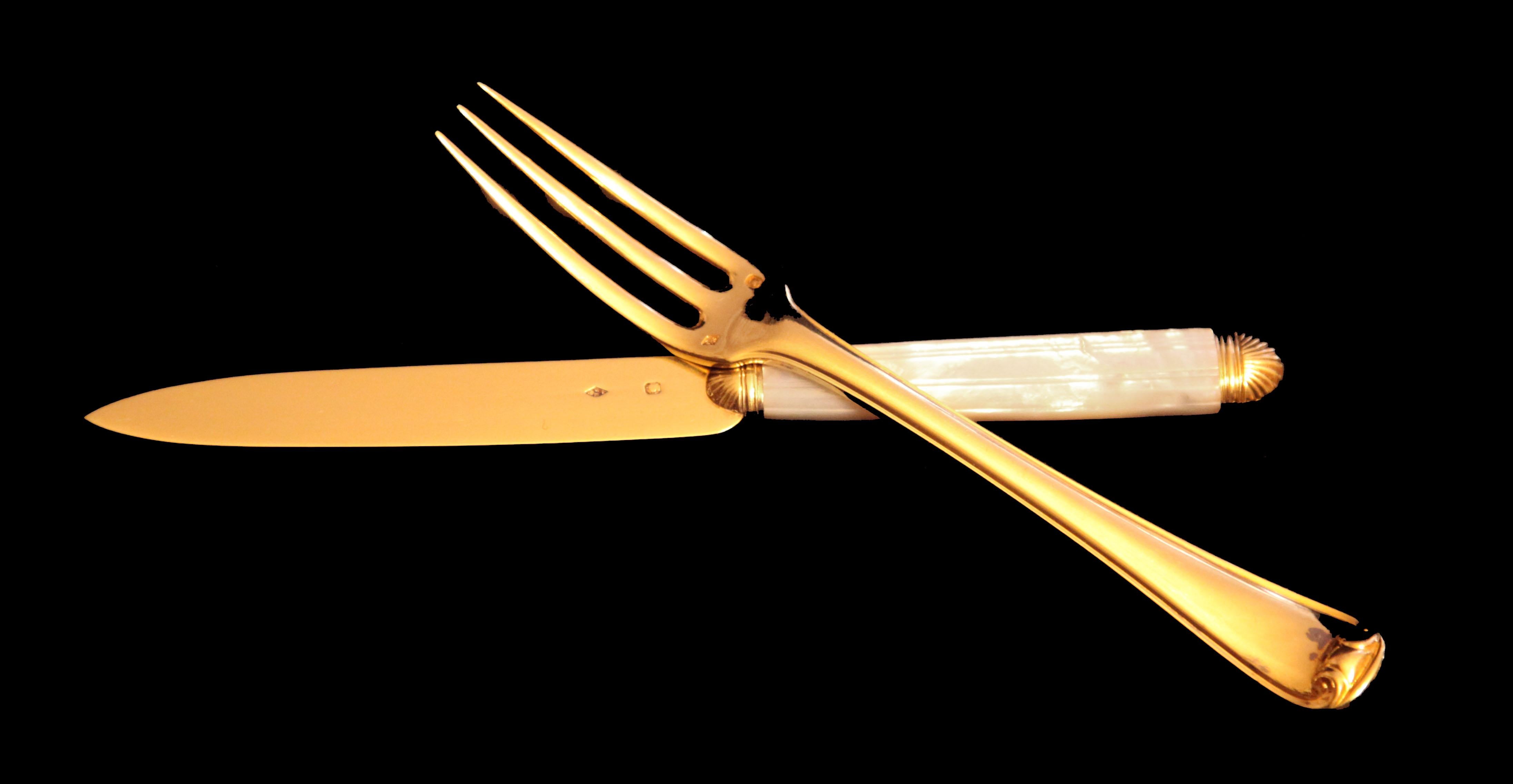 XIX secolo Puiforcat (Hermes), Set di posate in argento e vermeil antico da 140 pezzi - Mazzarino in vendita