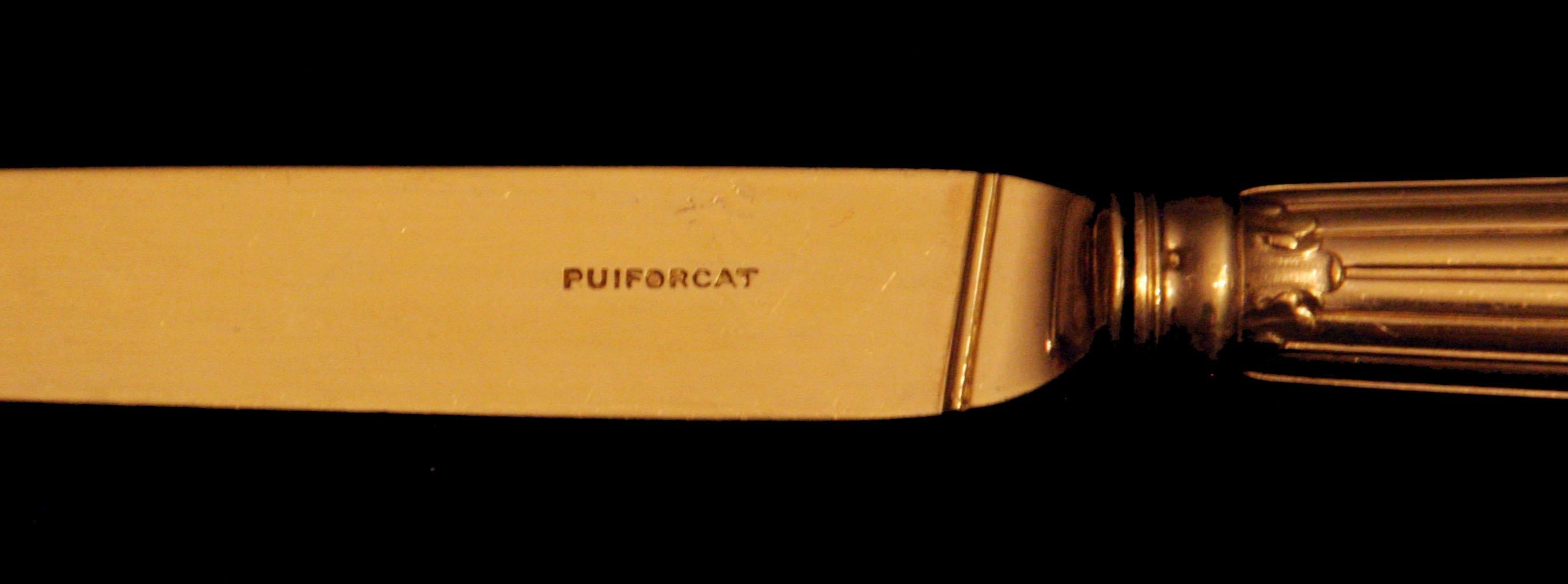 Puiforcat (Hermes) - 246pc 950 Sterling Silver & Vermeil Flatware Set + Chest ! For Sale 5