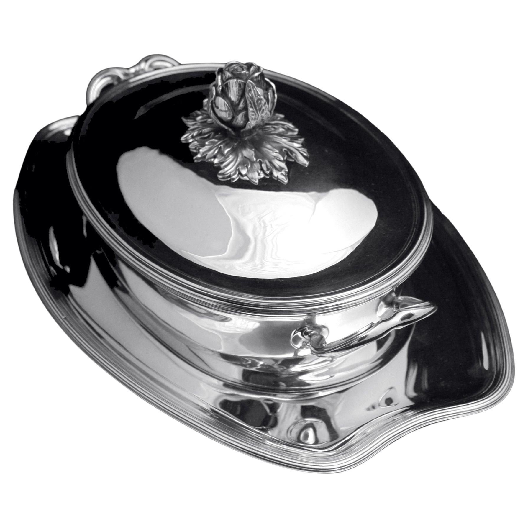 Puiforcat (Hermes) - 3pc. Louis XVI French 950 Sterling Silver Covered Server For Sale