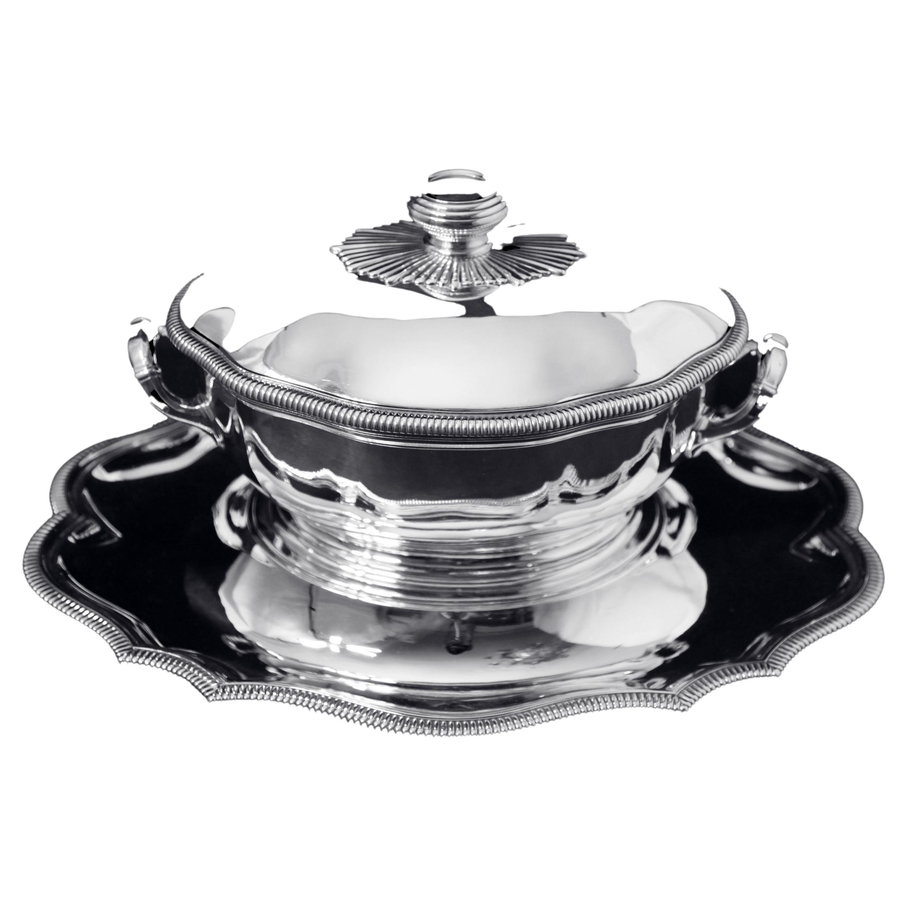 Puiforcat (Hermes) - 4pc. Antique French 950 Sterling Silver Covered Tureen For Sale