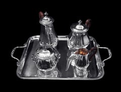 Puiforcat (Hermes): 4pc. Antique French Louis XVI Sterling Silver Tea Set + Tray