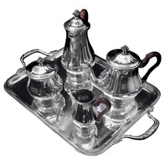 Puiforcat (Hermes): 4pc. Antique French Louis XVI Sterling Silver Tea Set + Tray