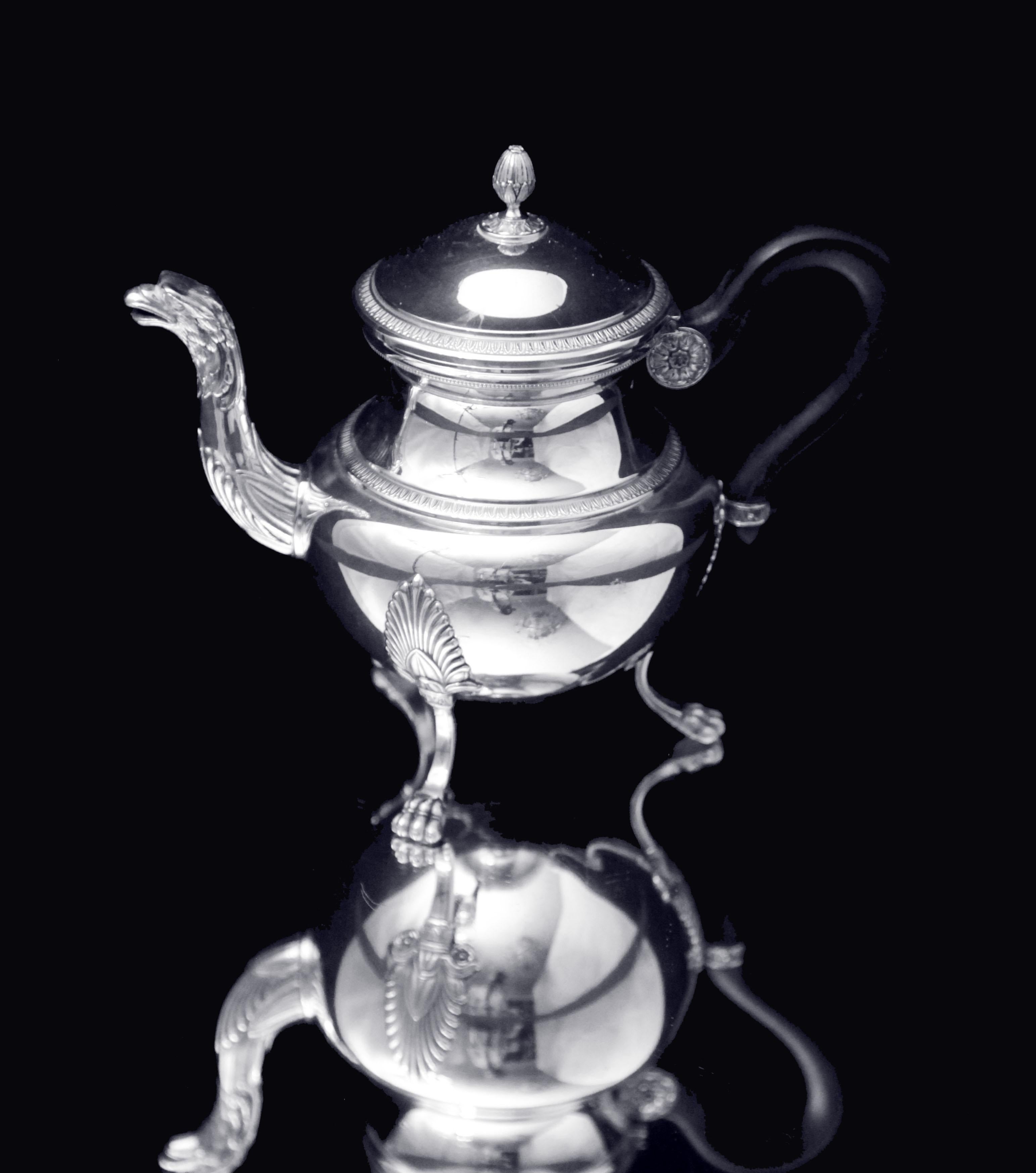 Puiforcat (Hermes) -  6pc.  Service à thé Empire français en argent sterling, comme neuf ! en vente 6