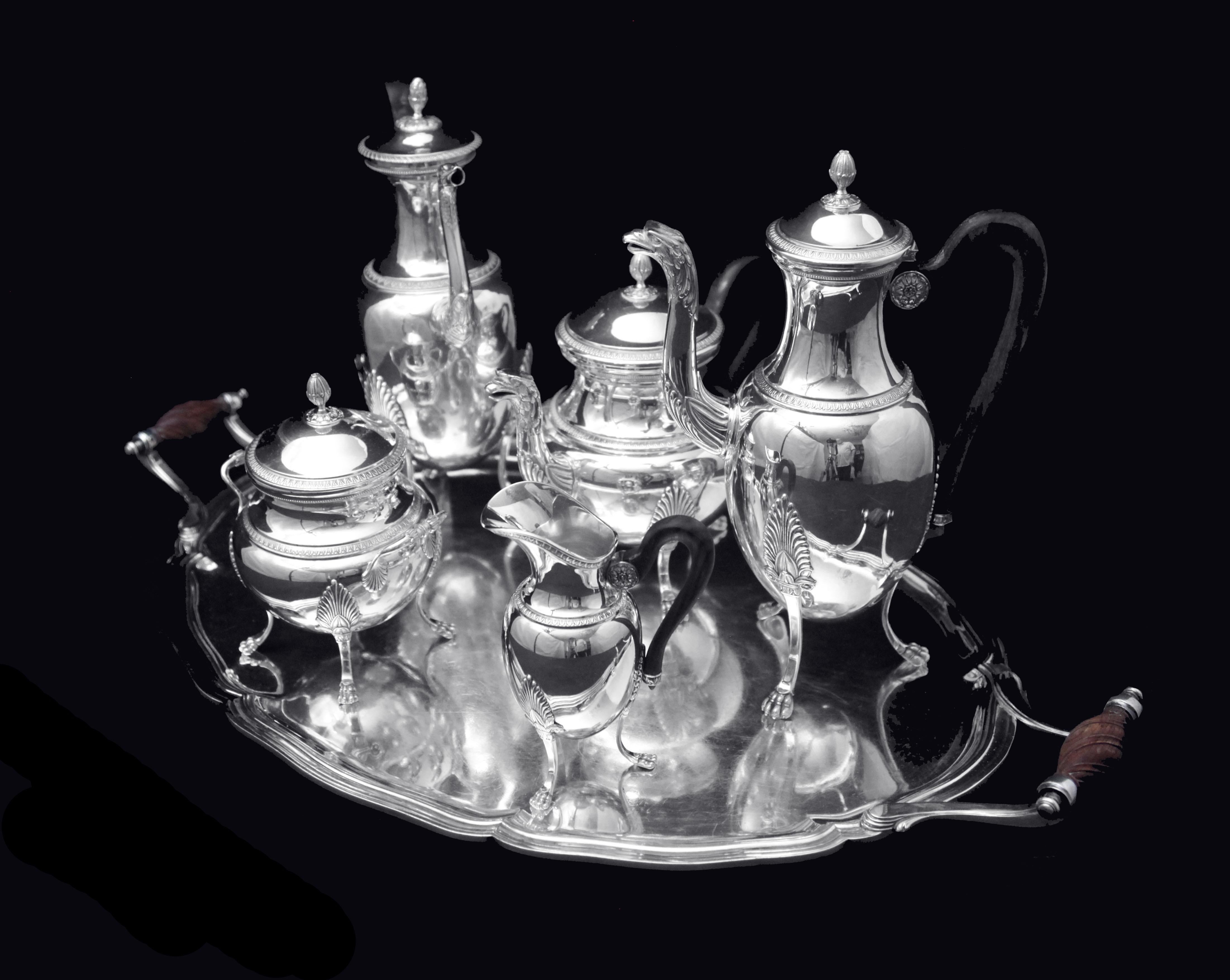 Puiforcat (Hermes) -  6pc.  Service à thé Empire français en argent sterling, comme neuf ! Bon état - En vente à Wilmington, DE