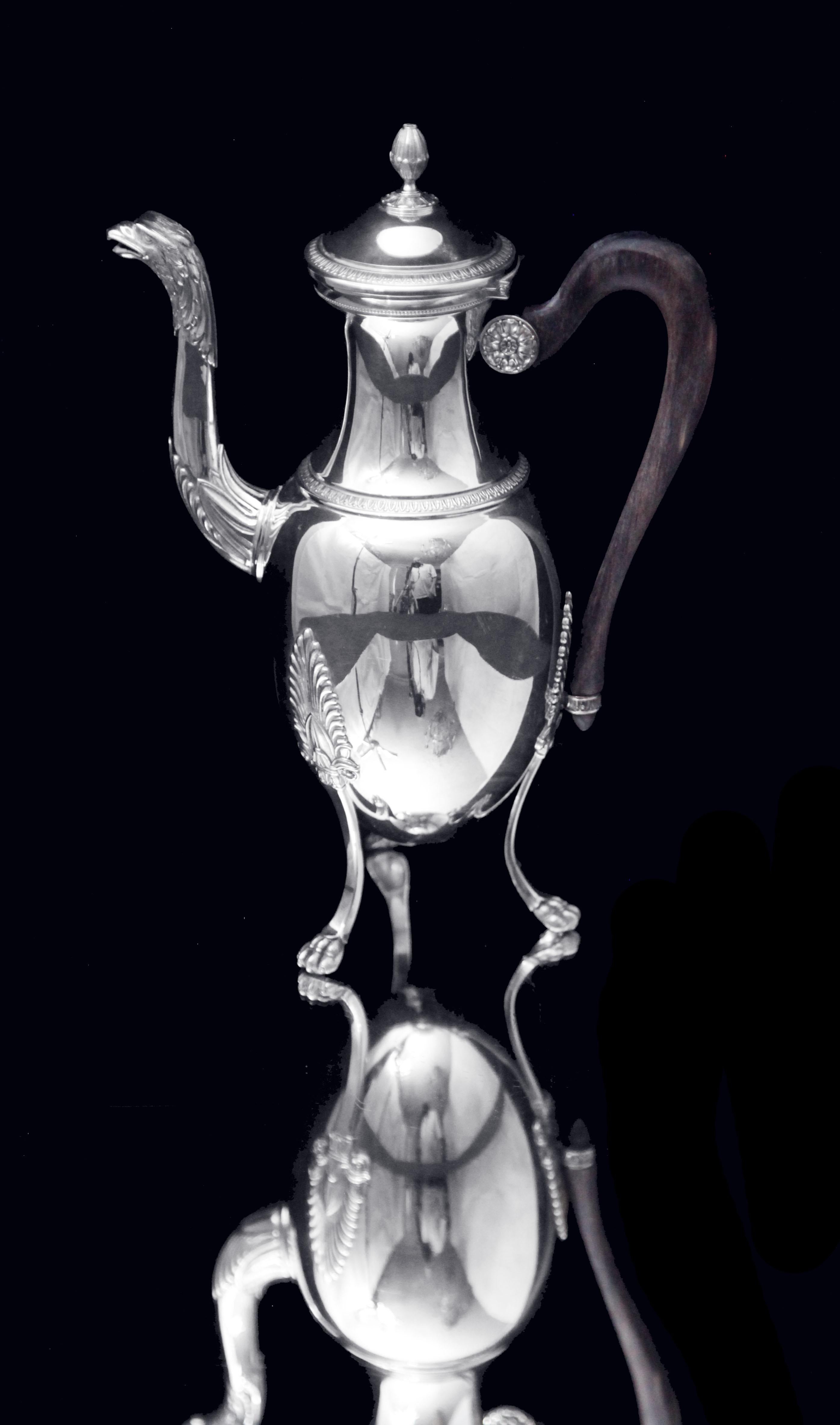 20ième siècle Puiforcat (Hermes) -  6pc.  Service à thé Empire français en argent sterling, comme neuf ! en vente