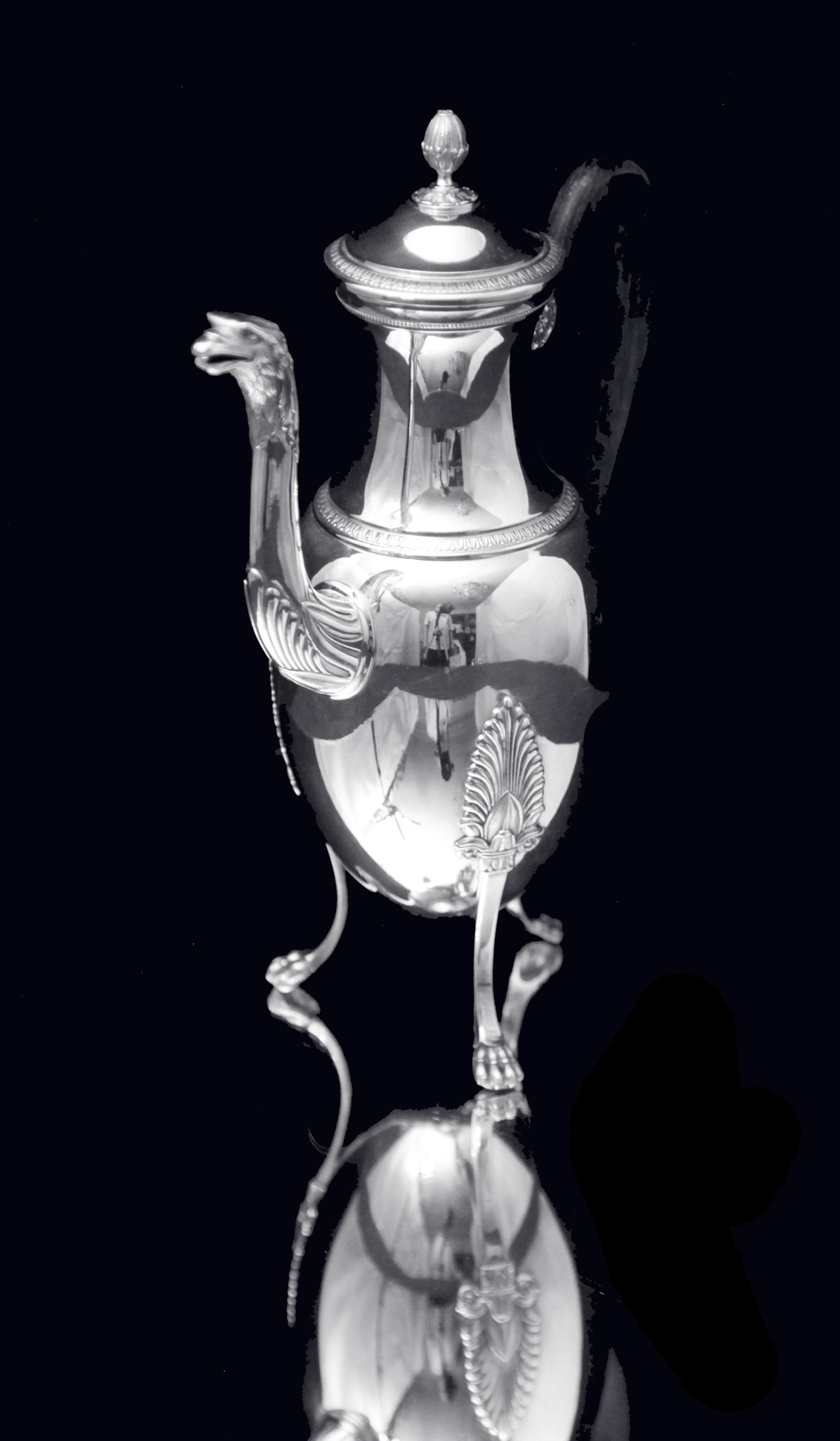 Argent sterling Puiforcat (Hermes) -  6pc.  Service à thé Empire français en argent sterling, comme neuf ! en vente