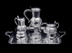 Puiforcat (Hermes) - 6pc. Hammer Finish 950 Sterling Silver Art Deco Tea Set