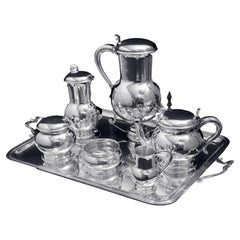 Puiforcat (Hermes) - 6pc. Hammer Finish 950 Sterling Silver Art Deco Tea Set
