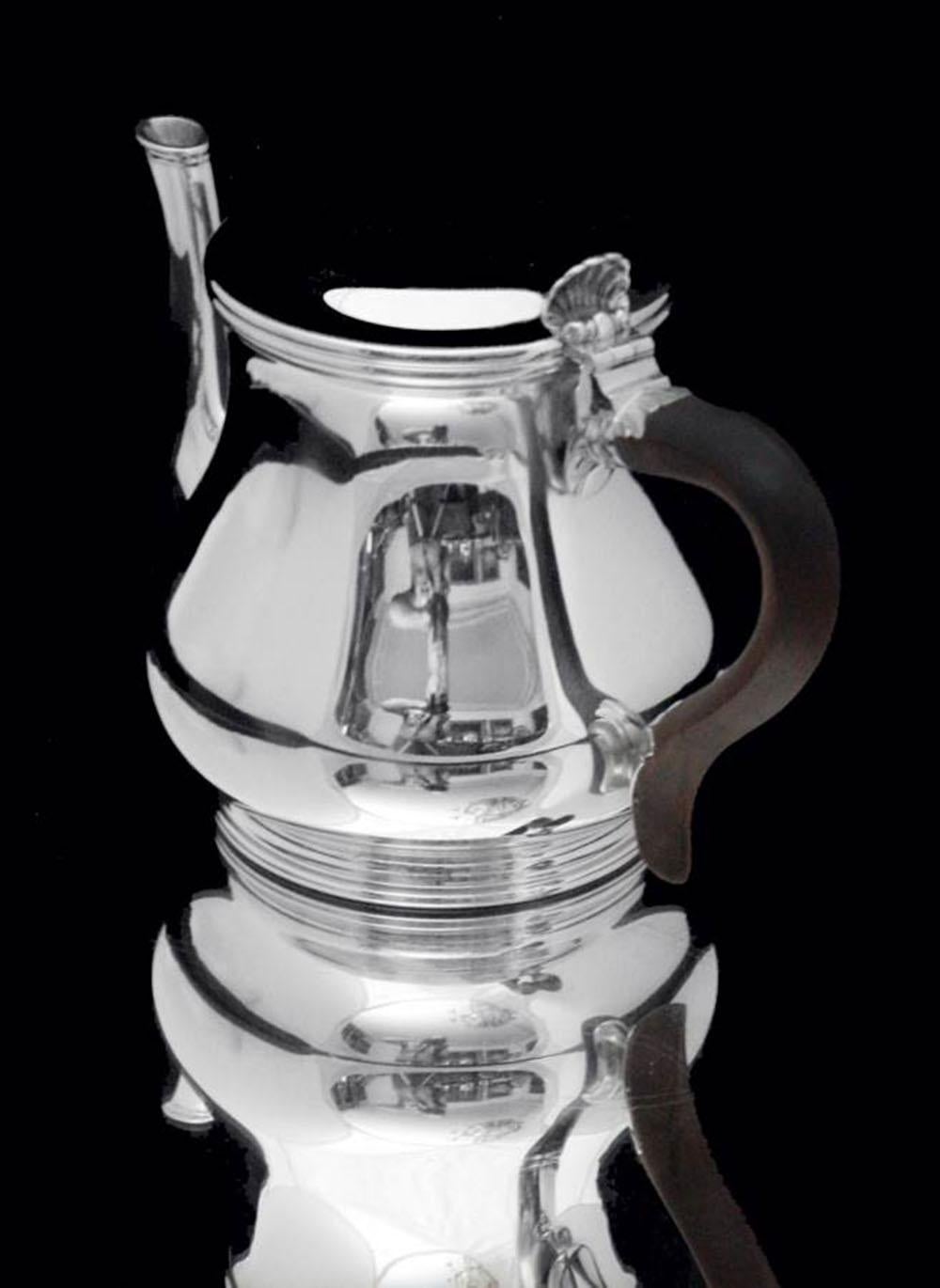 Puiforcat (Hermes) - 6pc. Original French Art Deco 950 Sterling Silver Tea Set For Sale 12