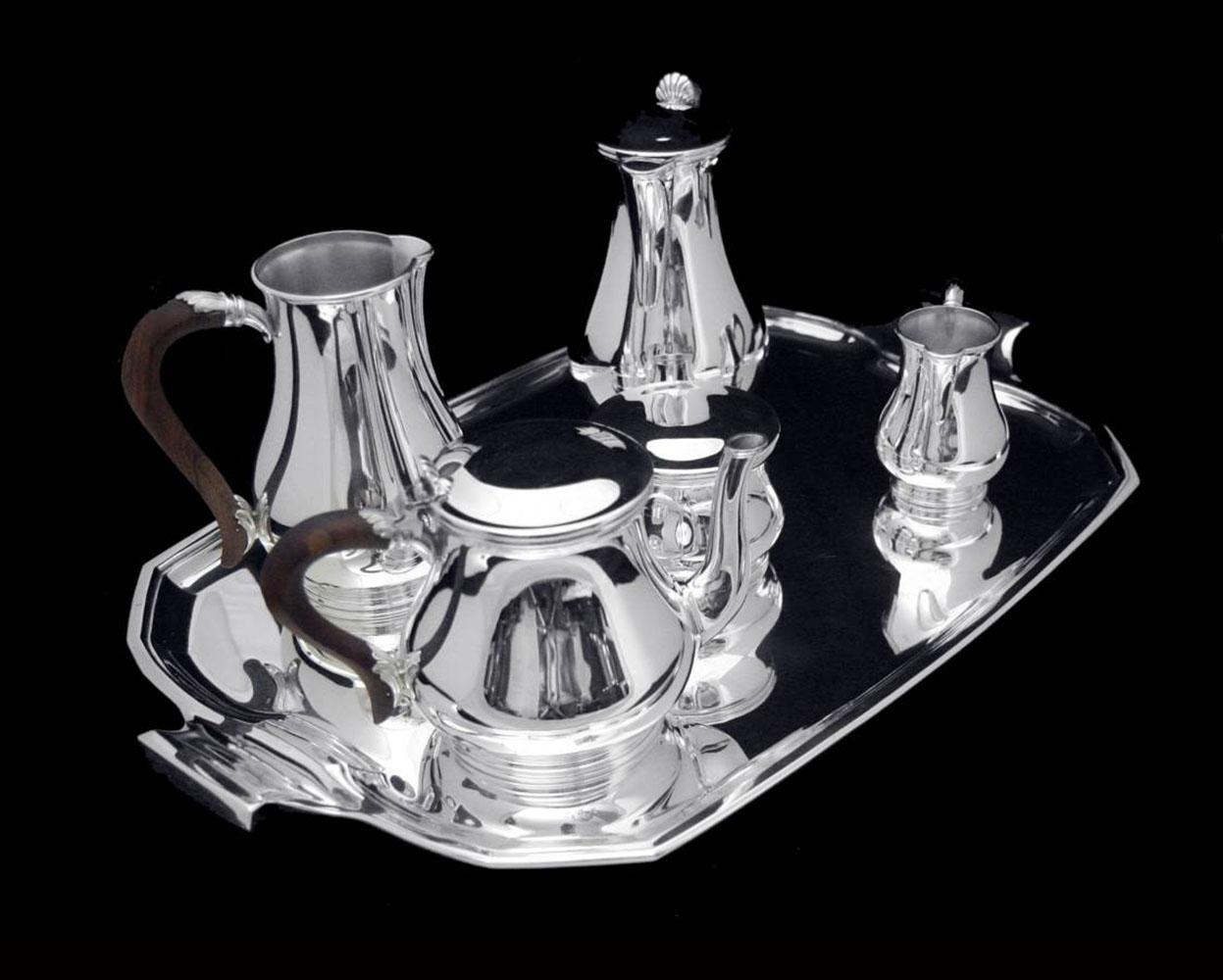 Direct from Paris, A Superb 6pc. 20th Century Original French Art Deco 950 Sterling Silver Tea Set by the World's Premier French Silversmith 