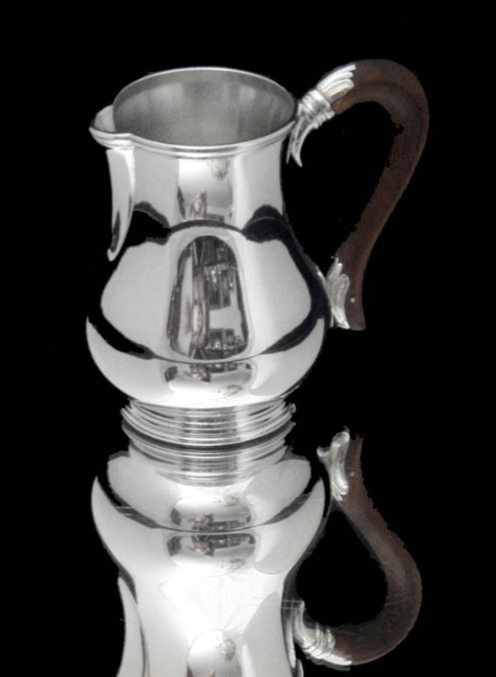Puiforcat (Hermes) - 6pc. Original French Art Deco 950 Sterling Silver Tea Set For Sale 4
