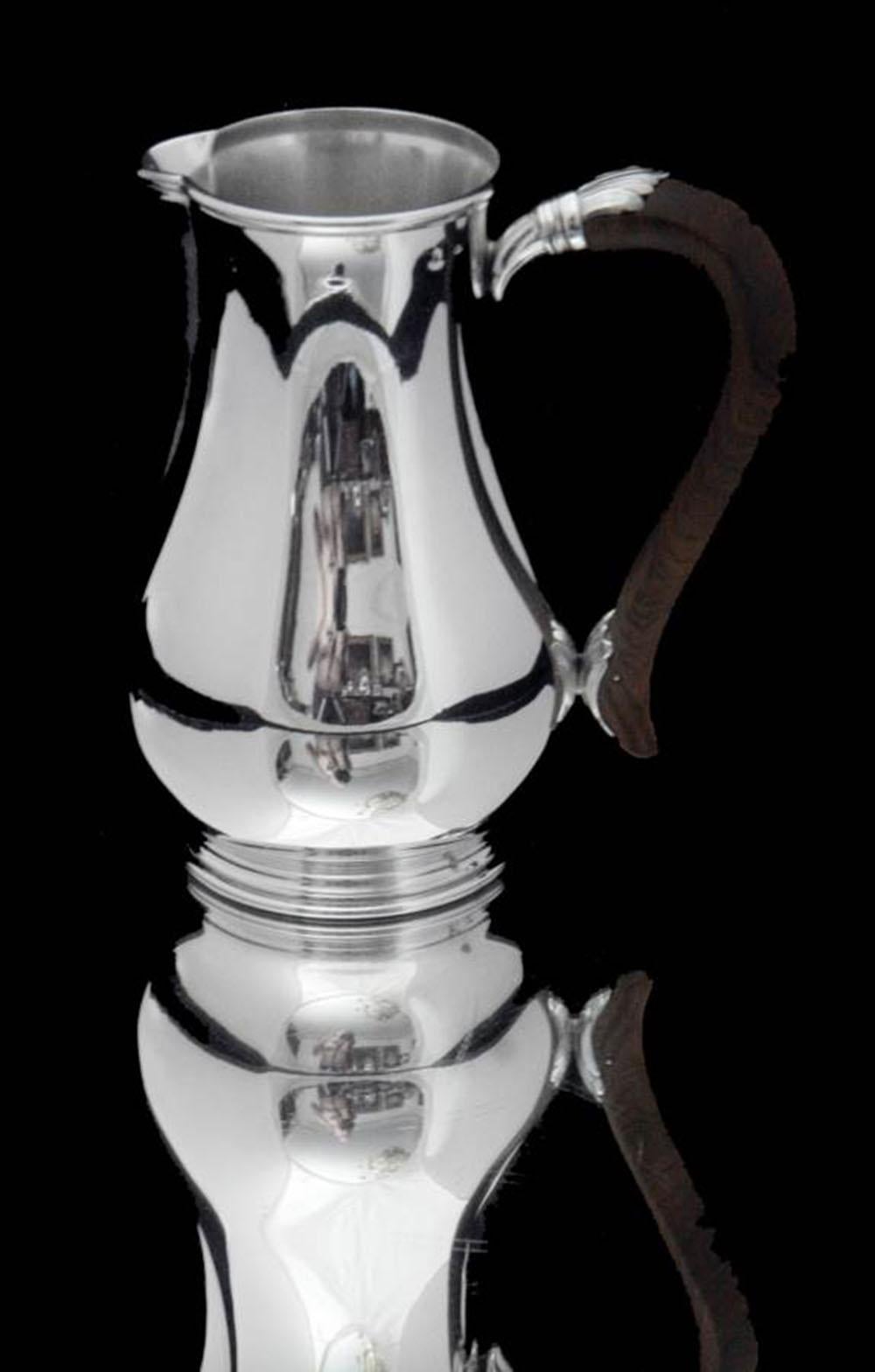 Puiforcat (Hermes) - 6pc. Original French Art Deco 950 Sterling Silver Tea Set For Sale 5