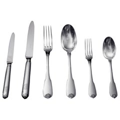 Puiforcat (Hermes) - 70-teiliges antikes französisches Besteckset aus Sterlingsilber + Truhen!