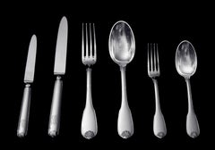 Puiforcat (Hermes) - 70pc. Antique French Sterling Silver Flatware Set + Chests