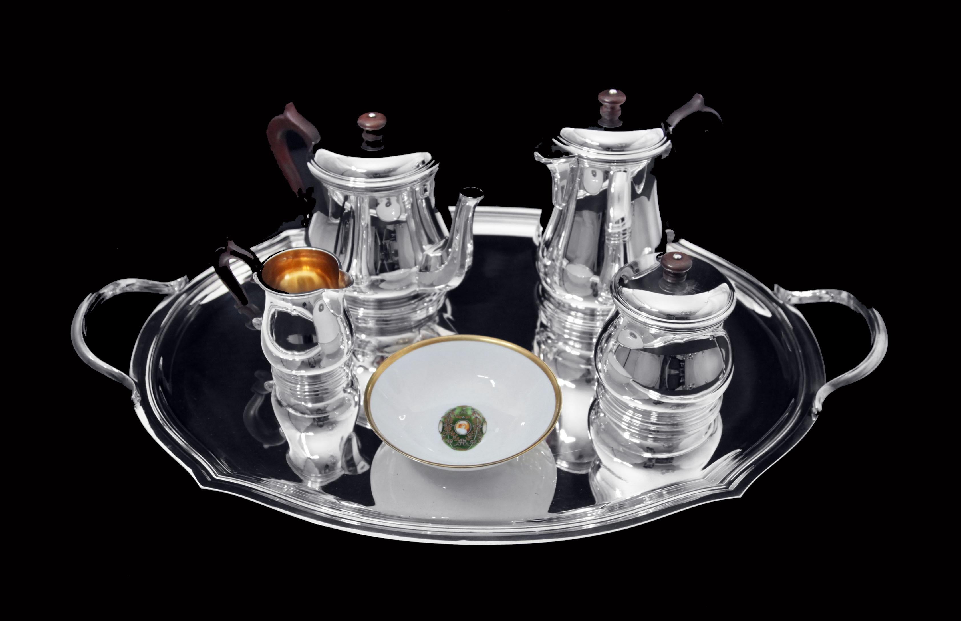 Puiforcat (Hermes), Christofle, Faberge - 5pc. Juego de té francés 950 Sterling Luis XV en venta