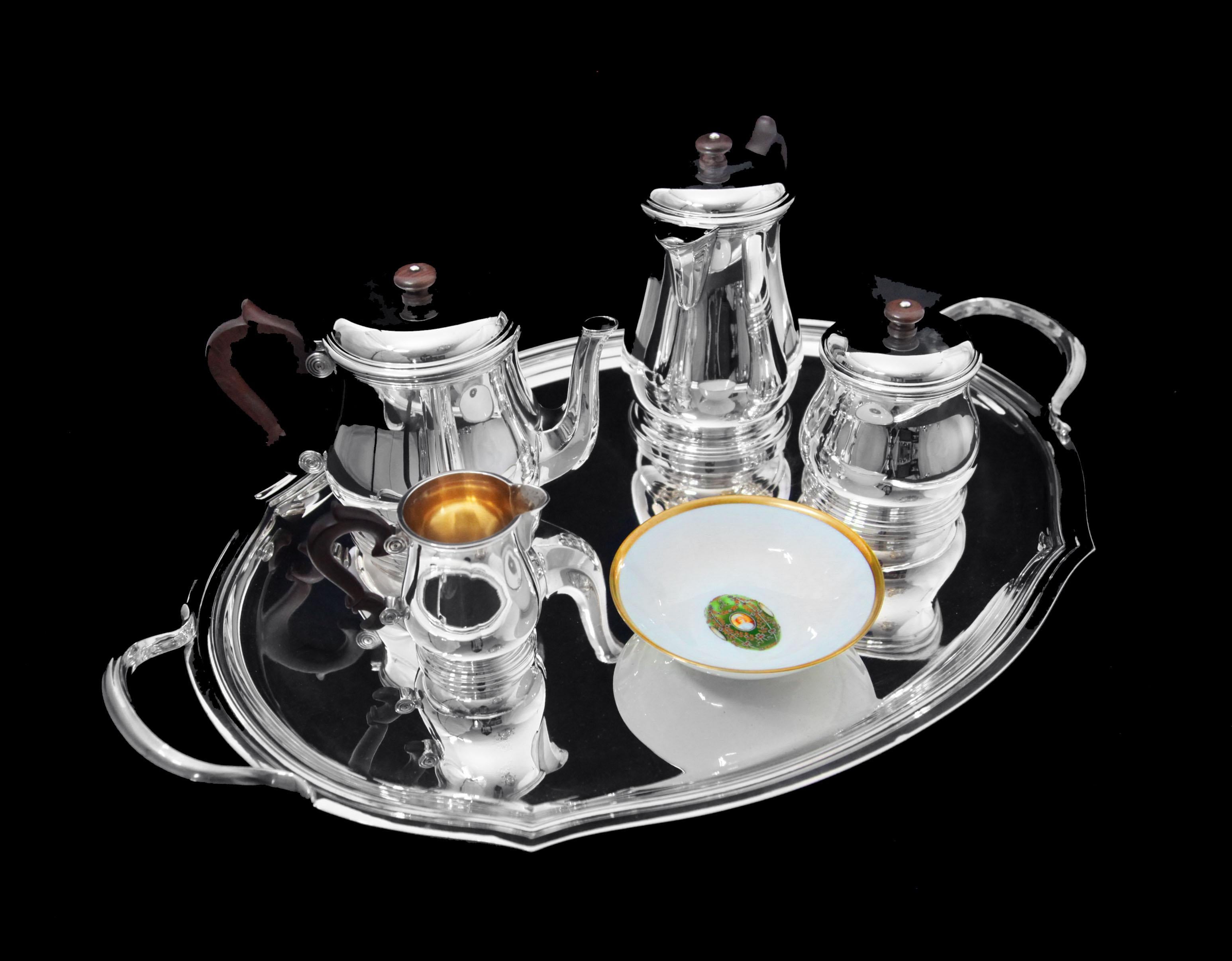 Français Puiforcat (Hermes), Christofle, Faberge - 5pc. Service à thé en sterling 950 français en vente