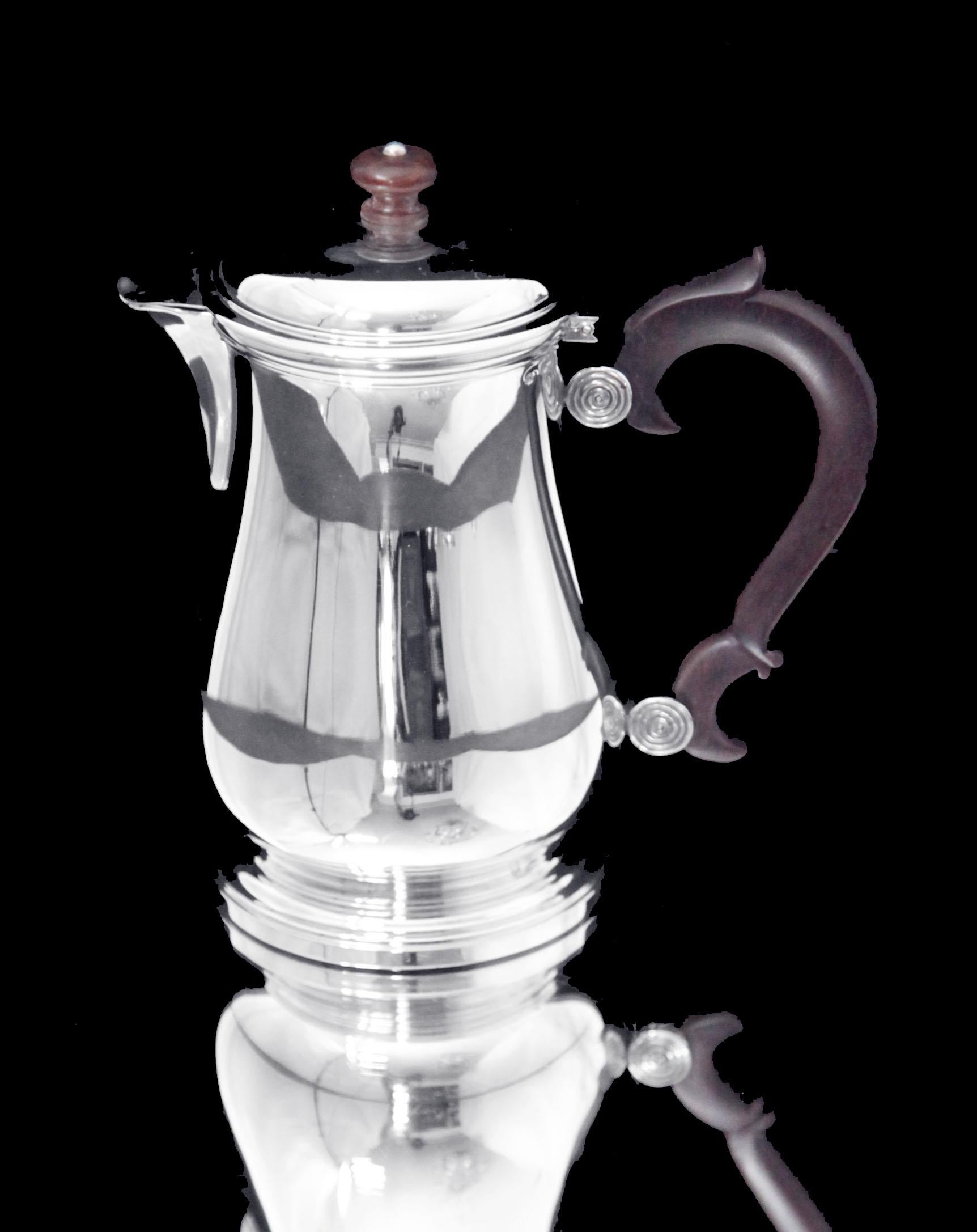 Louis XV Puiforcat (Hermes), Christofle, Faberge - 5pc. French 950 Sterling Tea Set For Sale