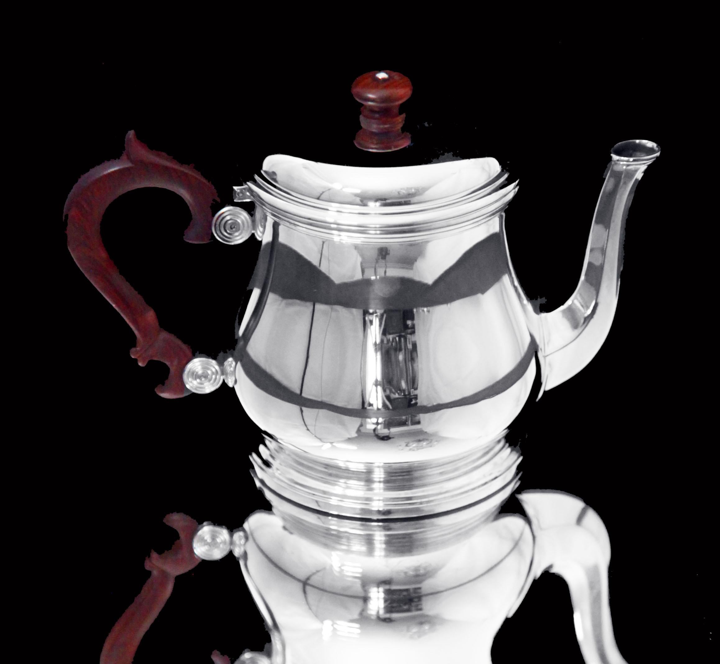 Vermeil Puiforcat (Hermes), Christofle, Faberge - 5pc. French 950 Sterling Tea Set For Sale