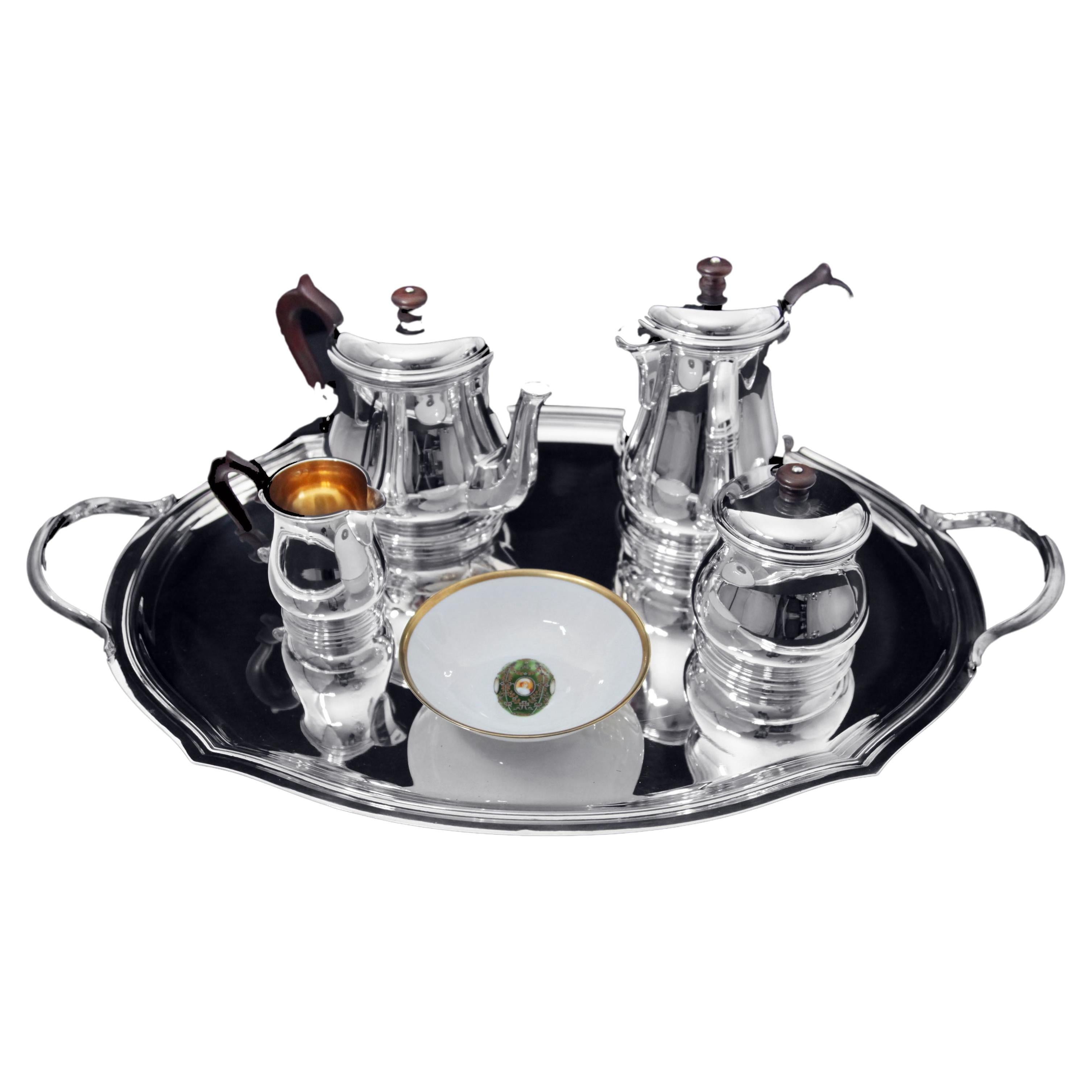 Puiforcat (Hermes), Christofle, Faberge - 5pc. French 950 Sterling Tea Set For Sale