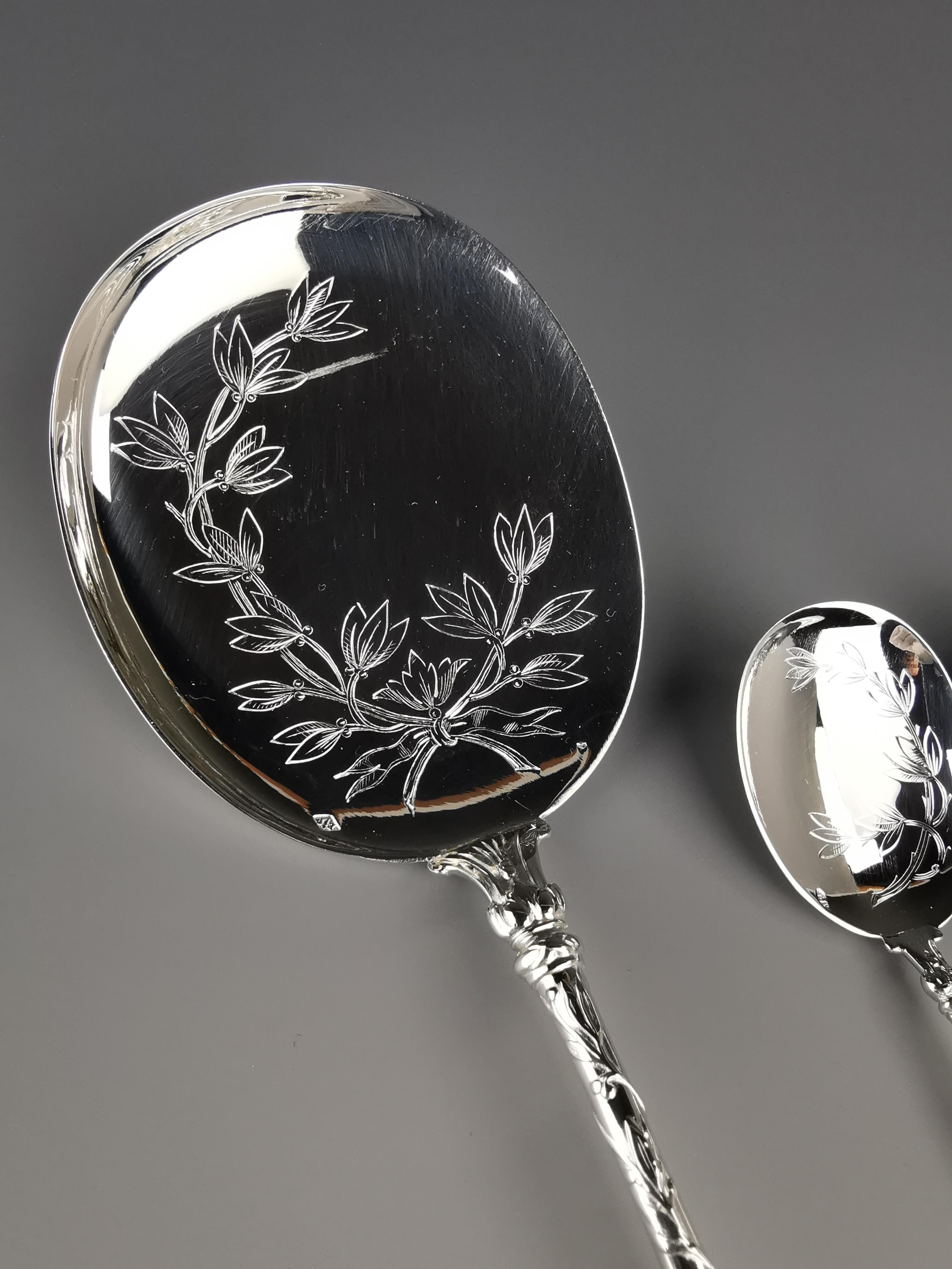 20th Century Puiforcat - Ice Cream Spoons Service - French Minerve Sterling Silver For Sale