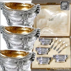 Puiforcat Masterpiece French Sterling Silver Four Salt Cellars, Box, Ram's Head