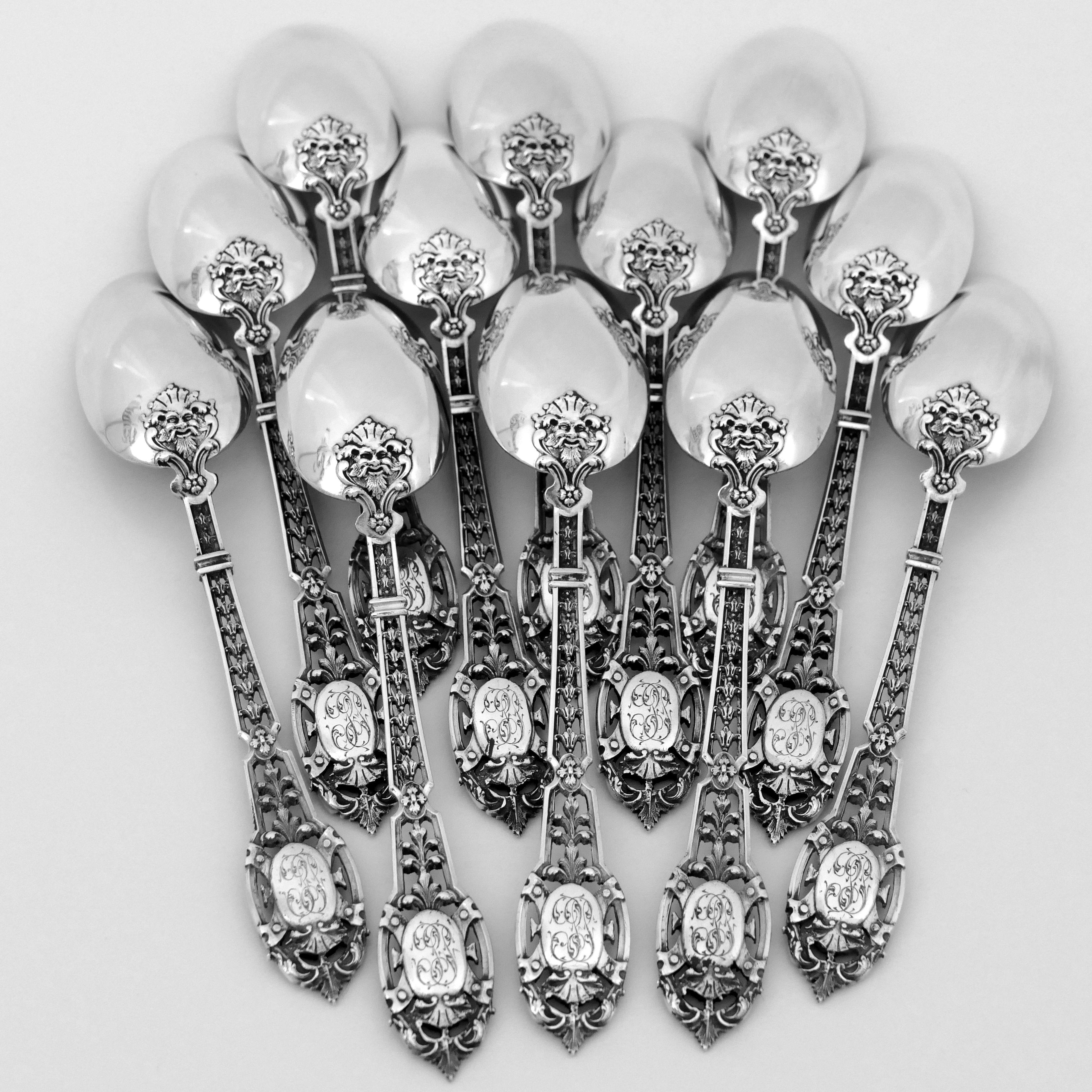 Puiforcat Masterpiece French Sterling Silver Tea, Coffee Spoons Set, Mascaron For Sale 5